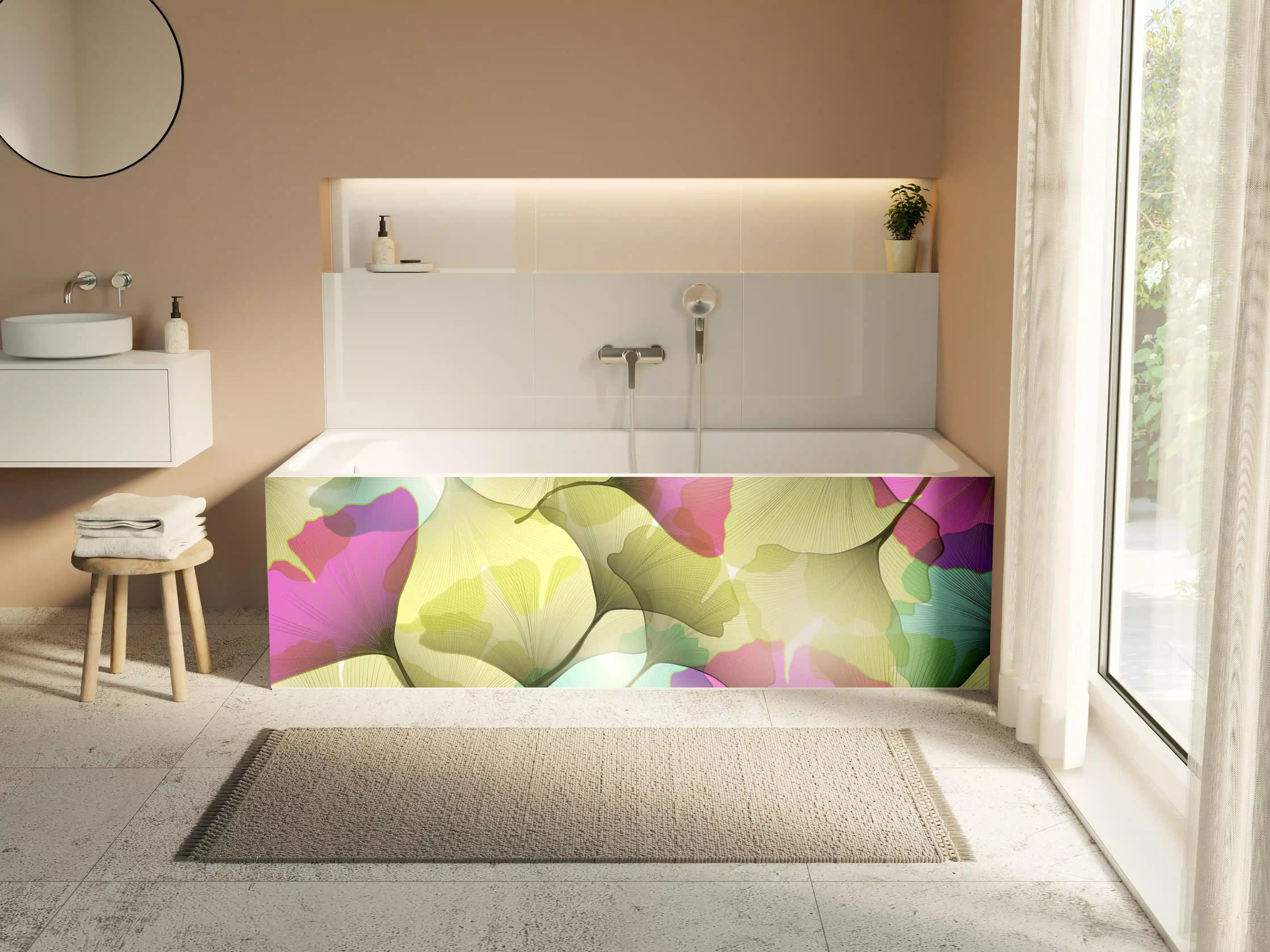 Badewannen-Rückwand - Buntes Ginkgo Blätter Design