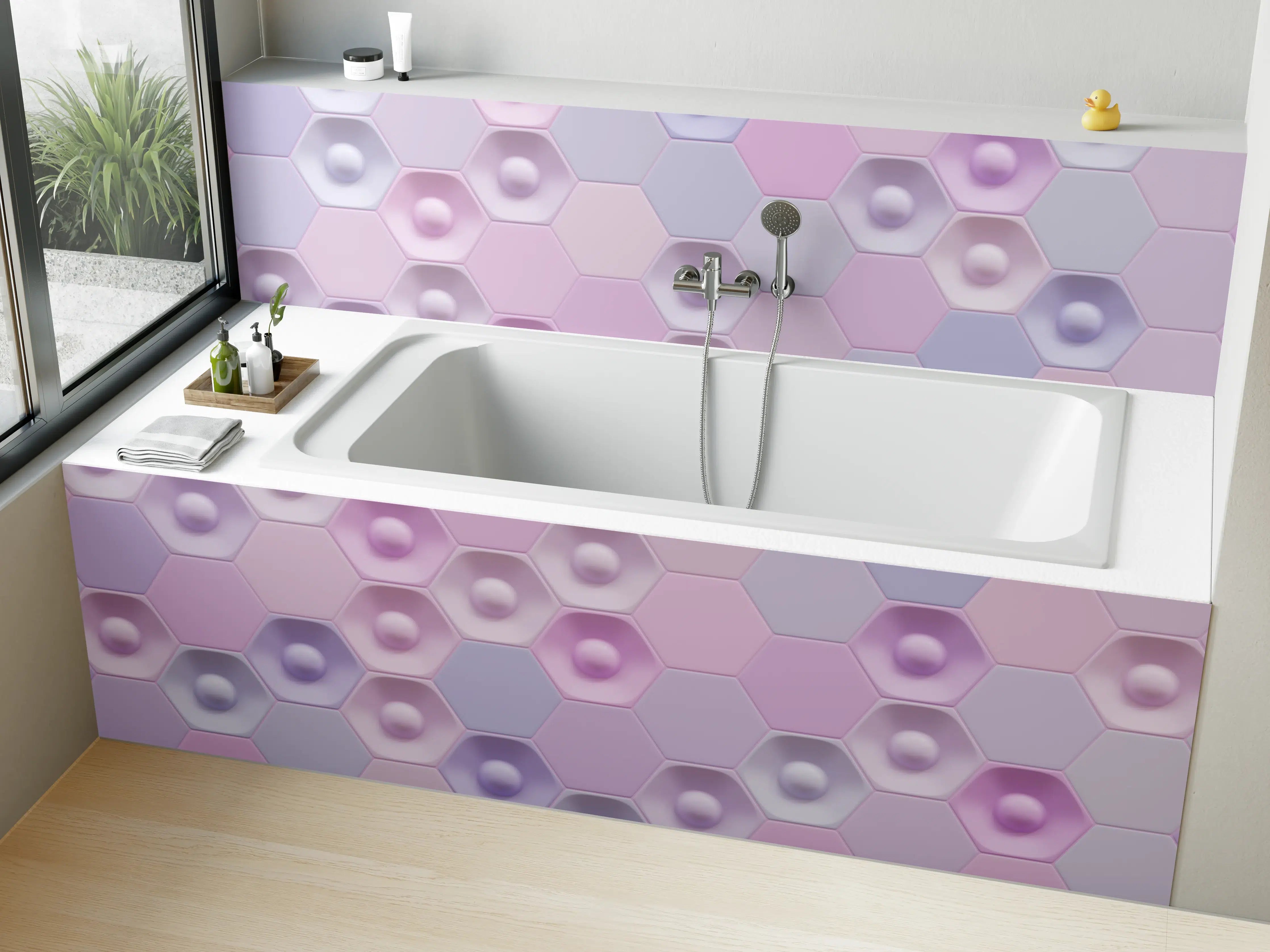 Badewannen-Rückwand - Buntes Hexagon-Muster 3D