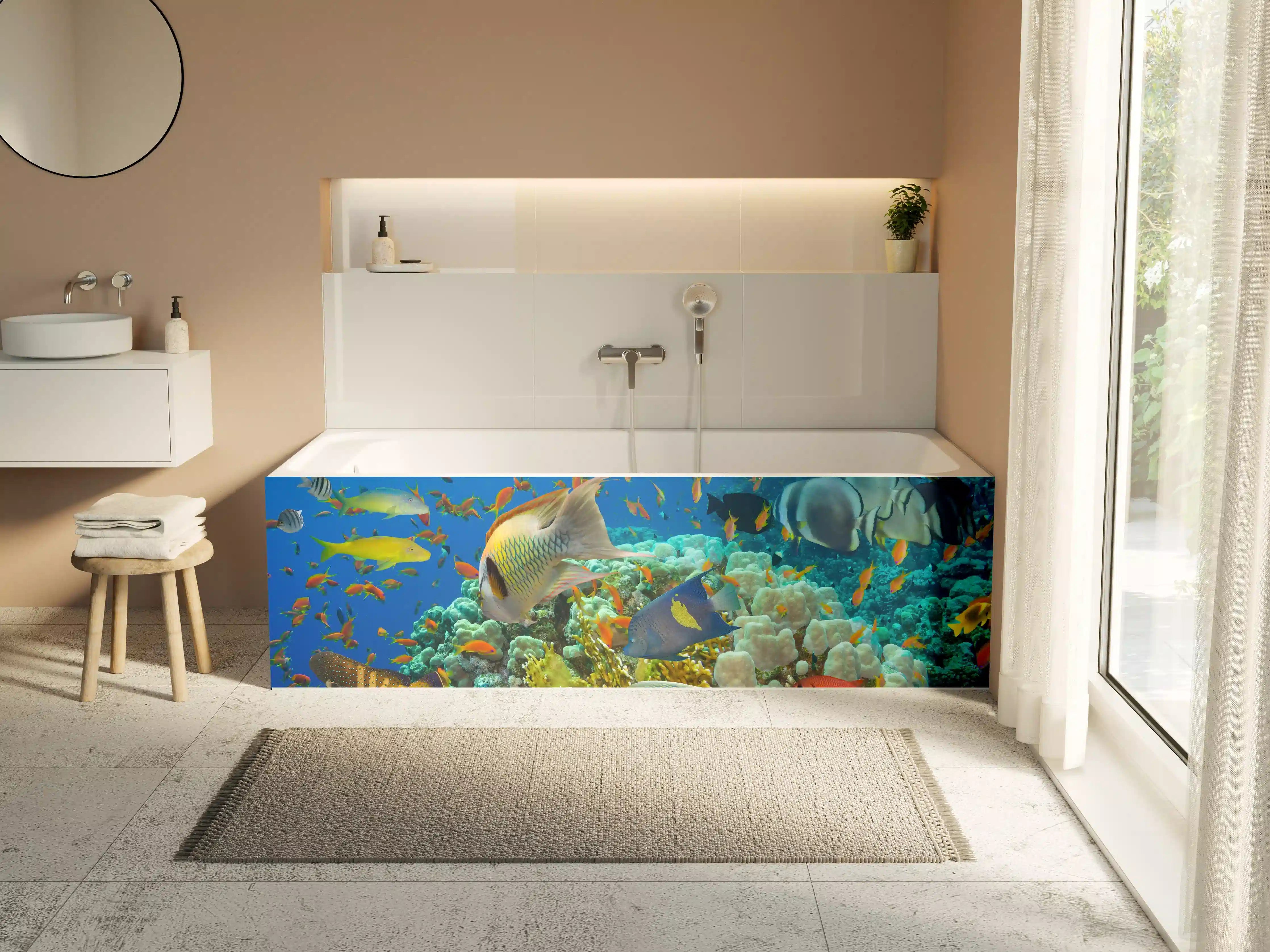 Badewannen-Rückwand - Buntes Korallenriff mit Fischen