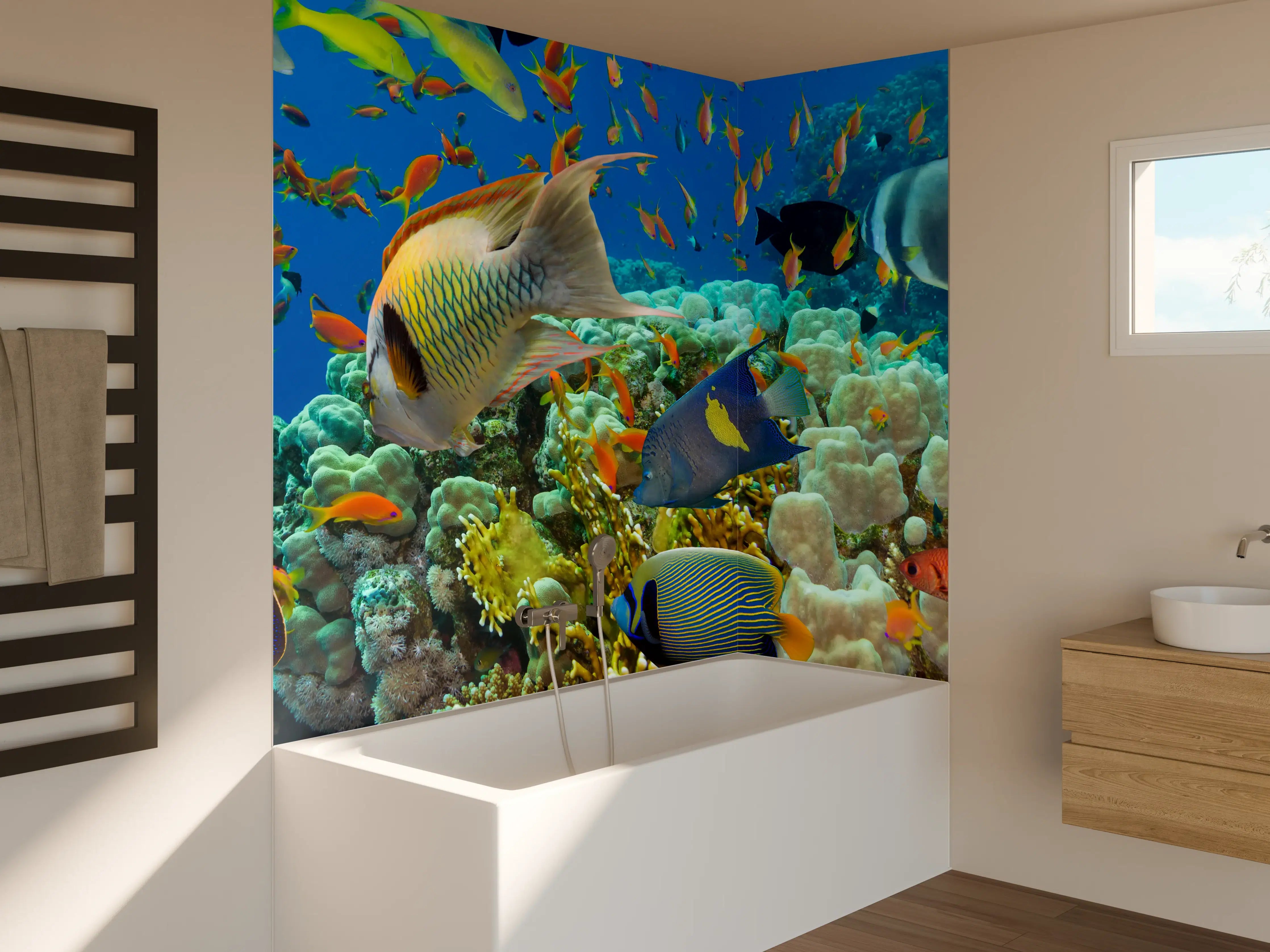 Badewannen-Rückwand - Buntes Korallenriff mit Fischen