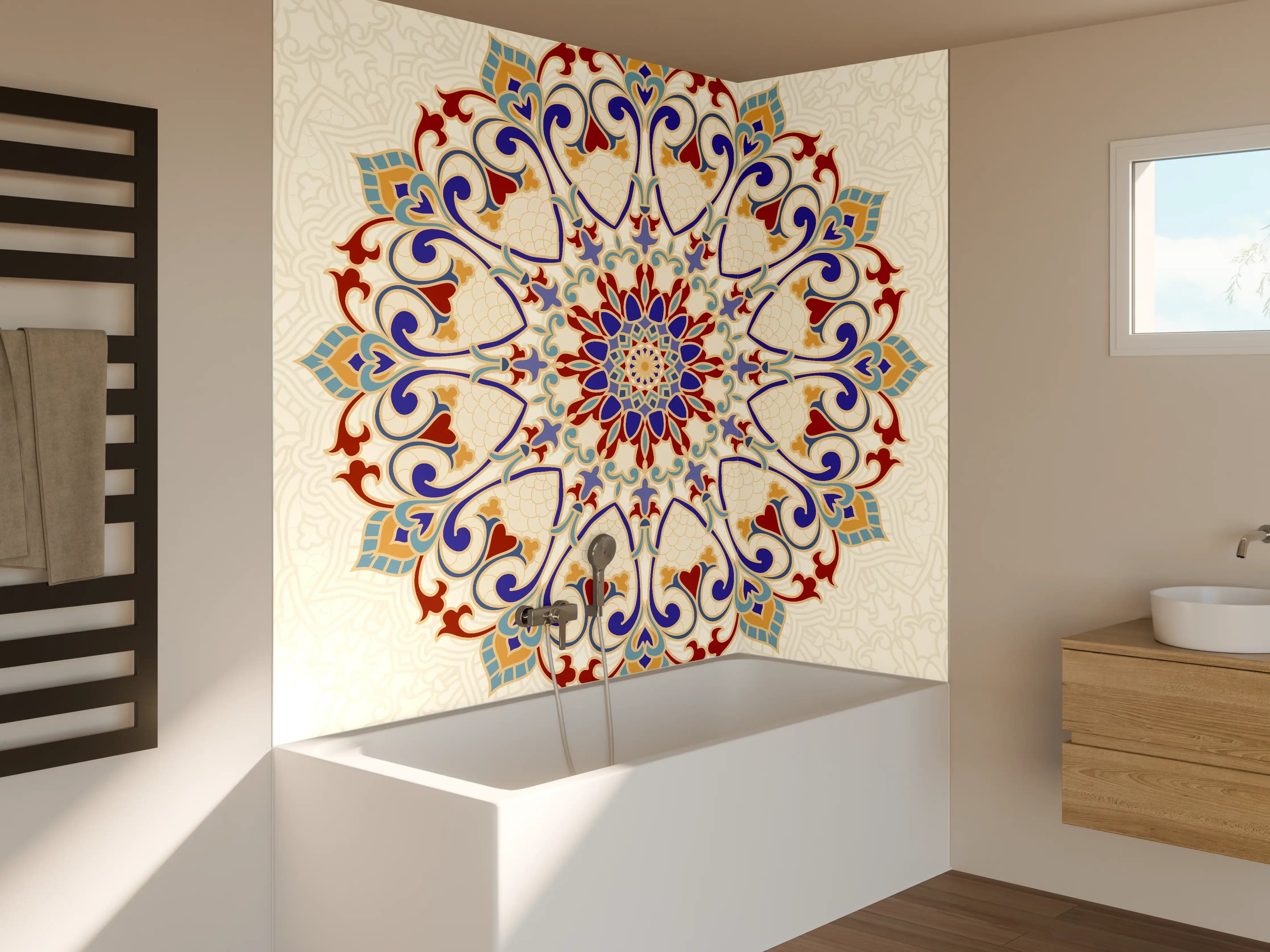 Badewannen-Rückwand - Buntes Mosaik Mandala Kunstwerk