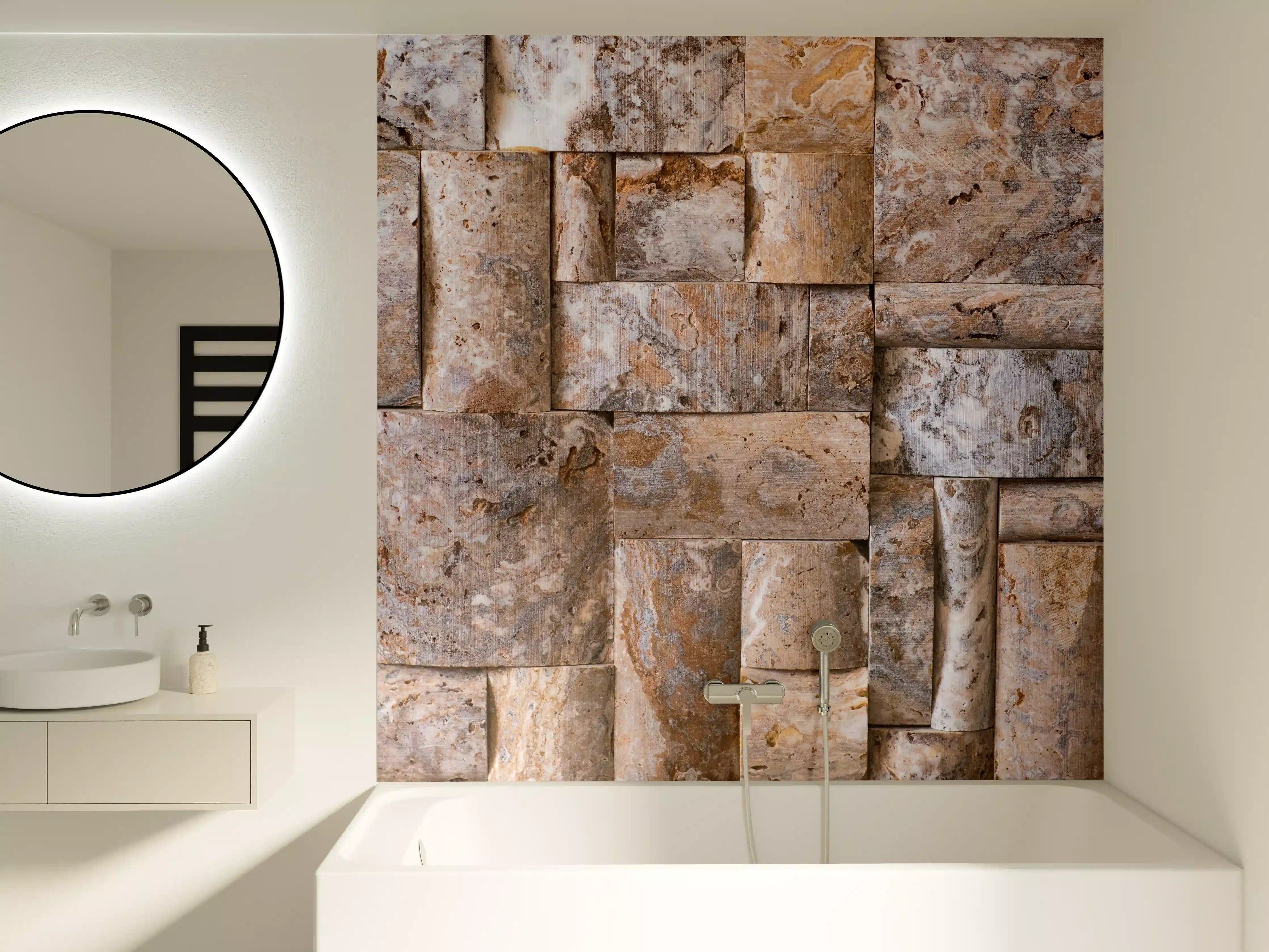 Badewannen-Rückwand - Buntes Mosaikstein-Design in Erdtönen