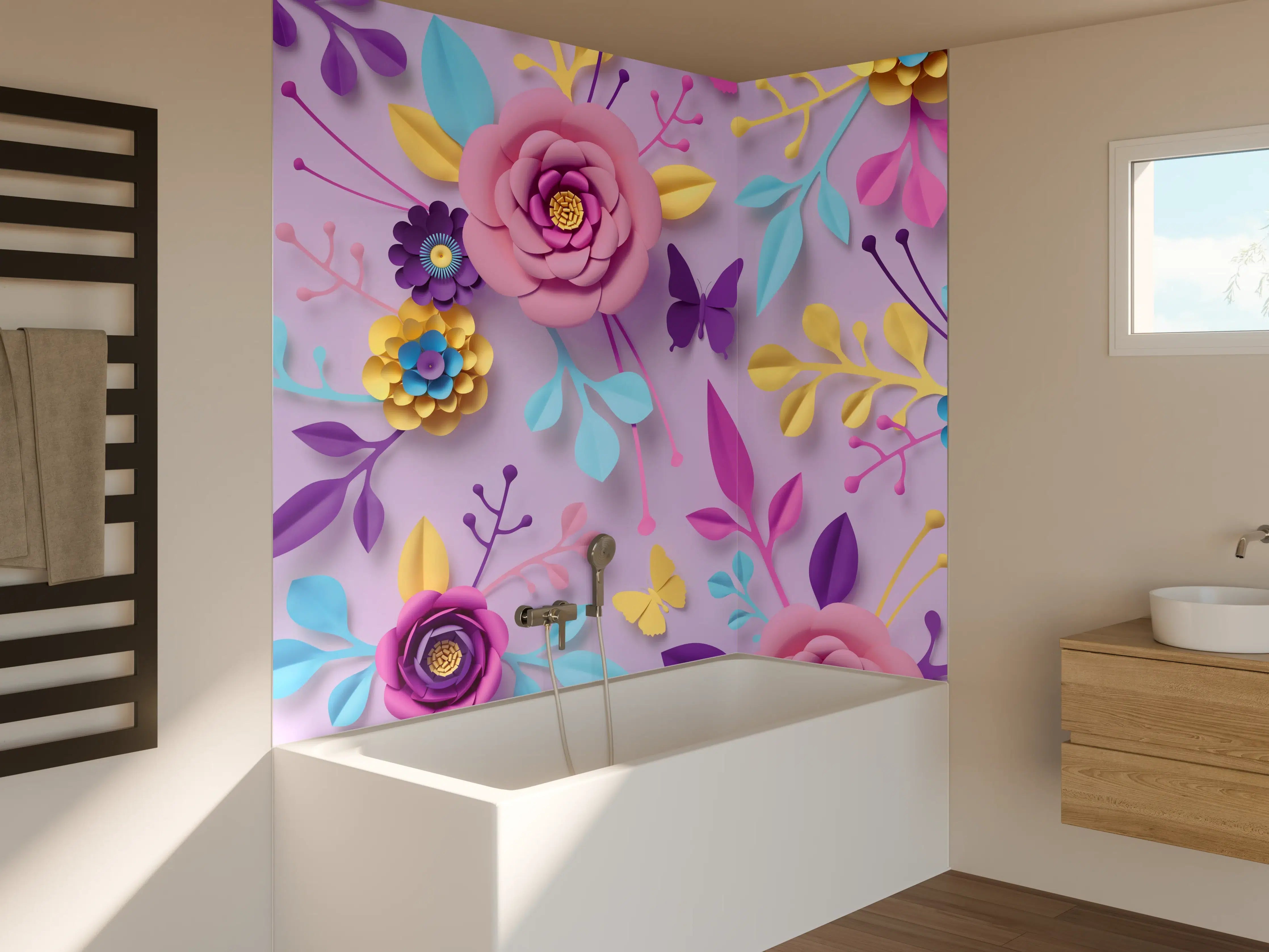 Badewannen-Rückwand - Buntes Papierblumen-Wandbild