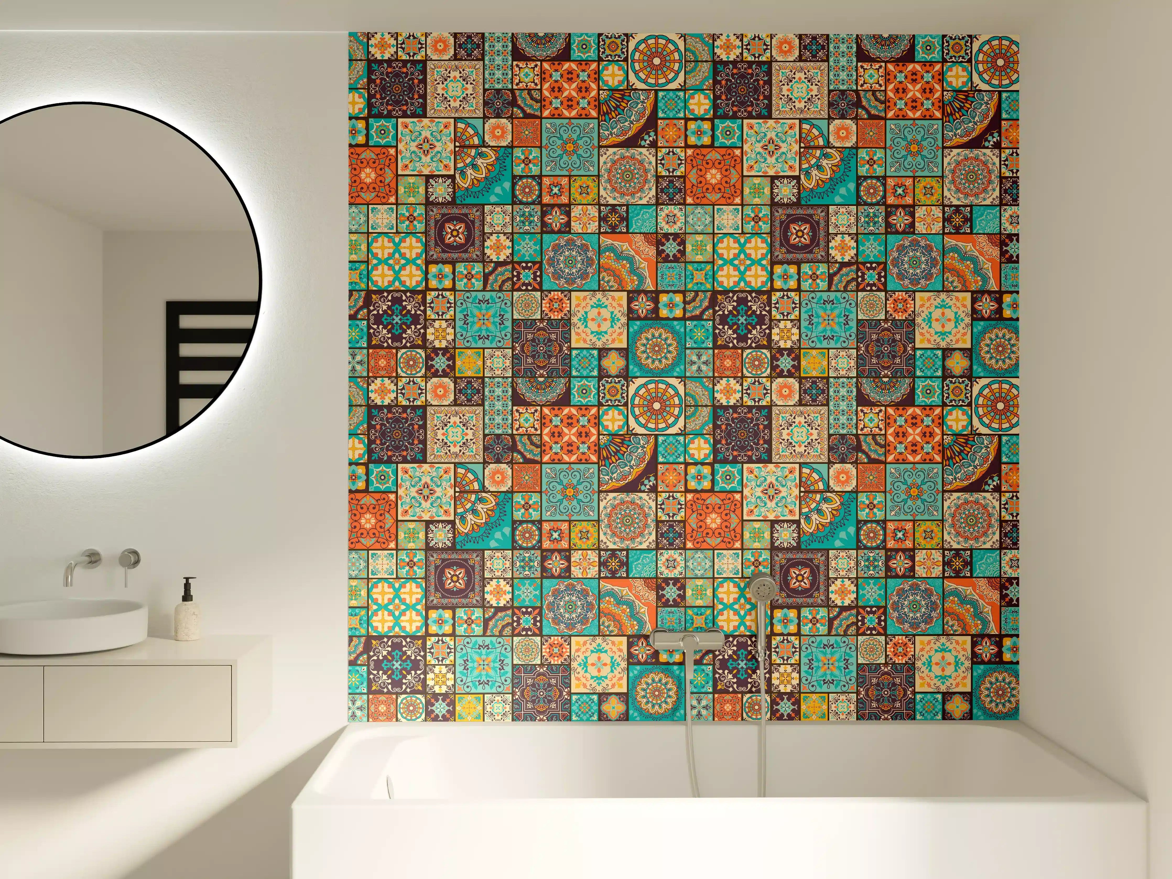Badewannen-Rückwand - Buntes Patchwork Fliesenmuster