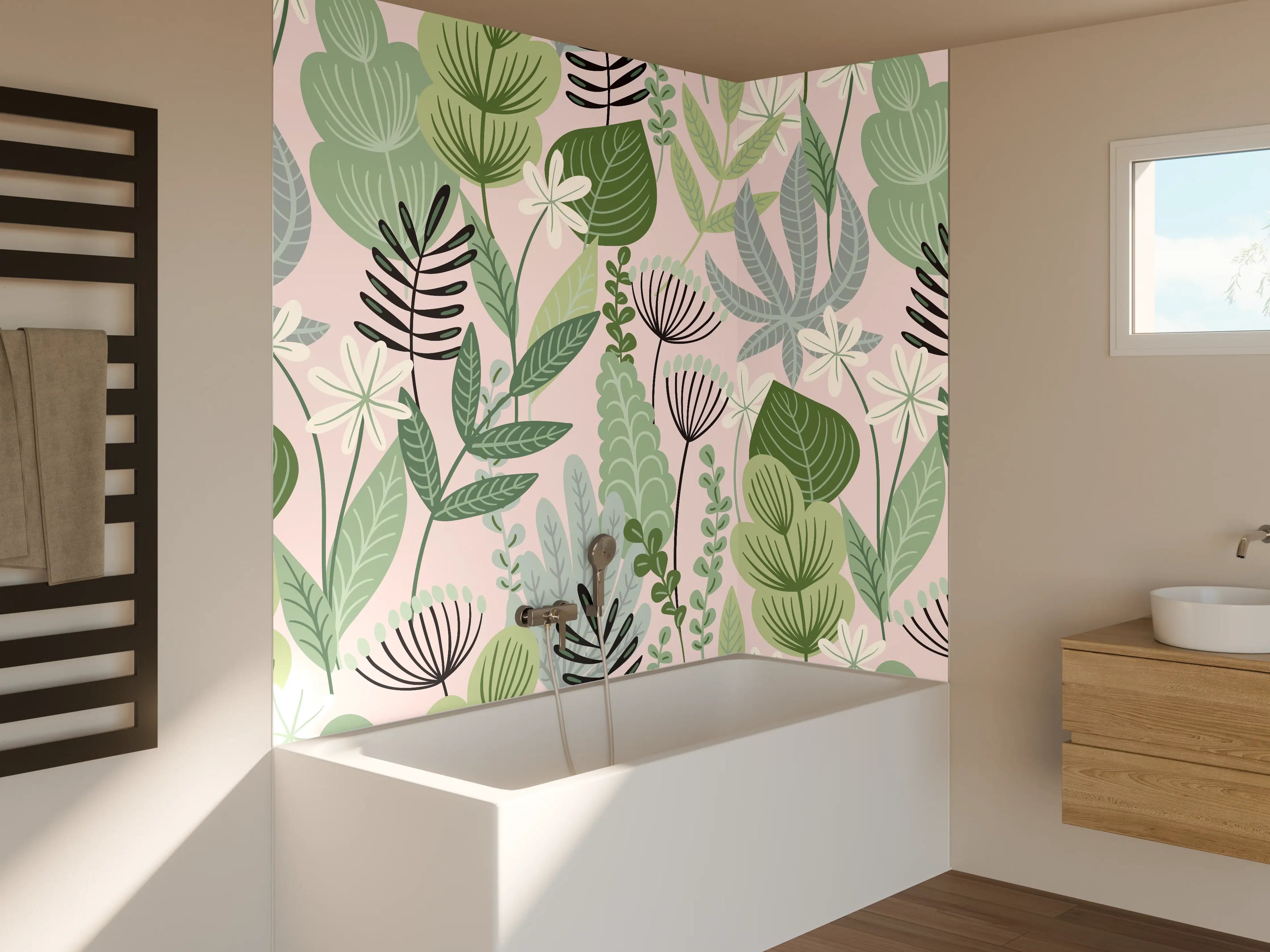 Badewannen-Rückwand - Buntes Pflanzenmuster