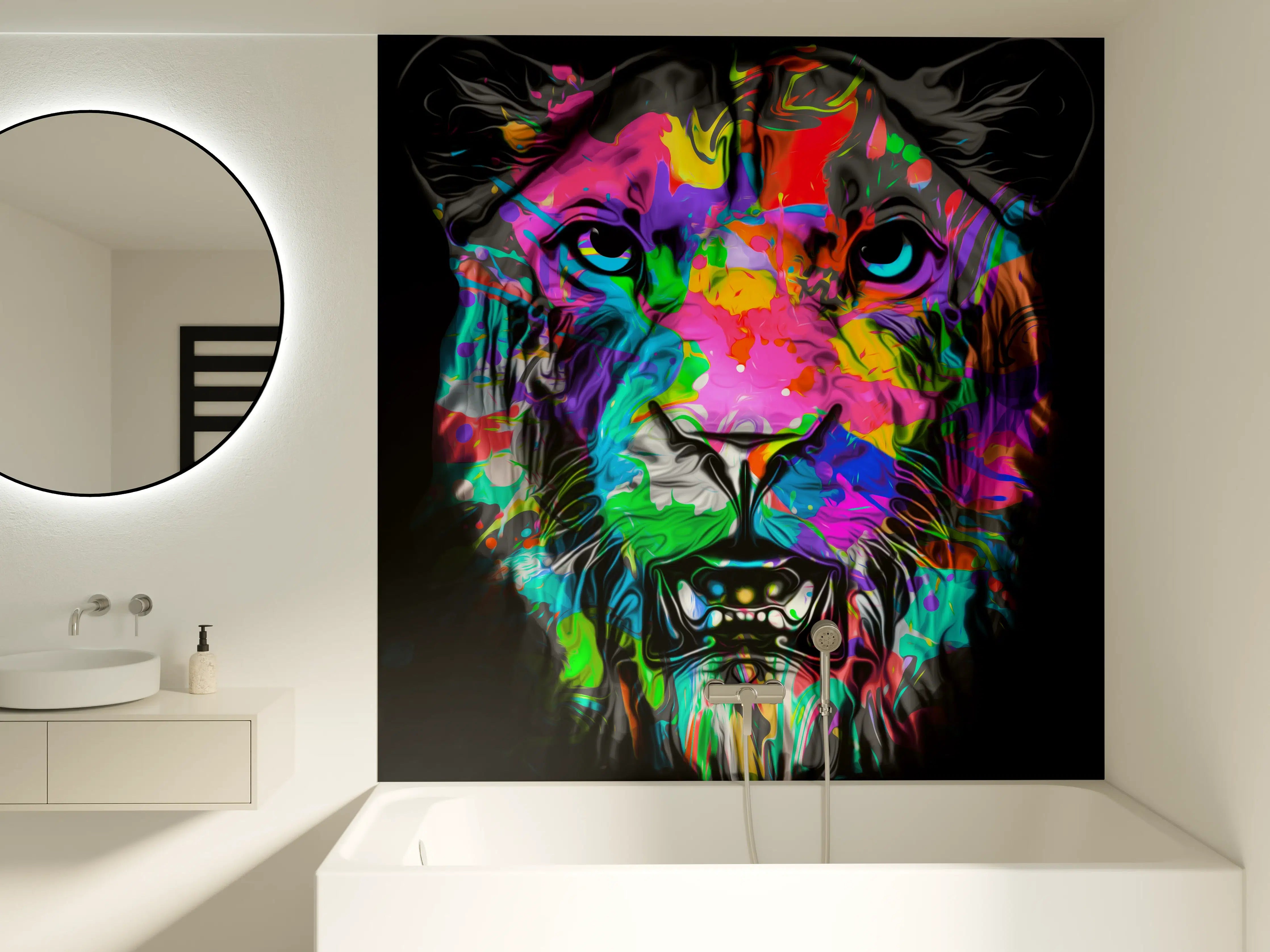 Badewannen-Rückwand - Buntes Tigerkopfdesign