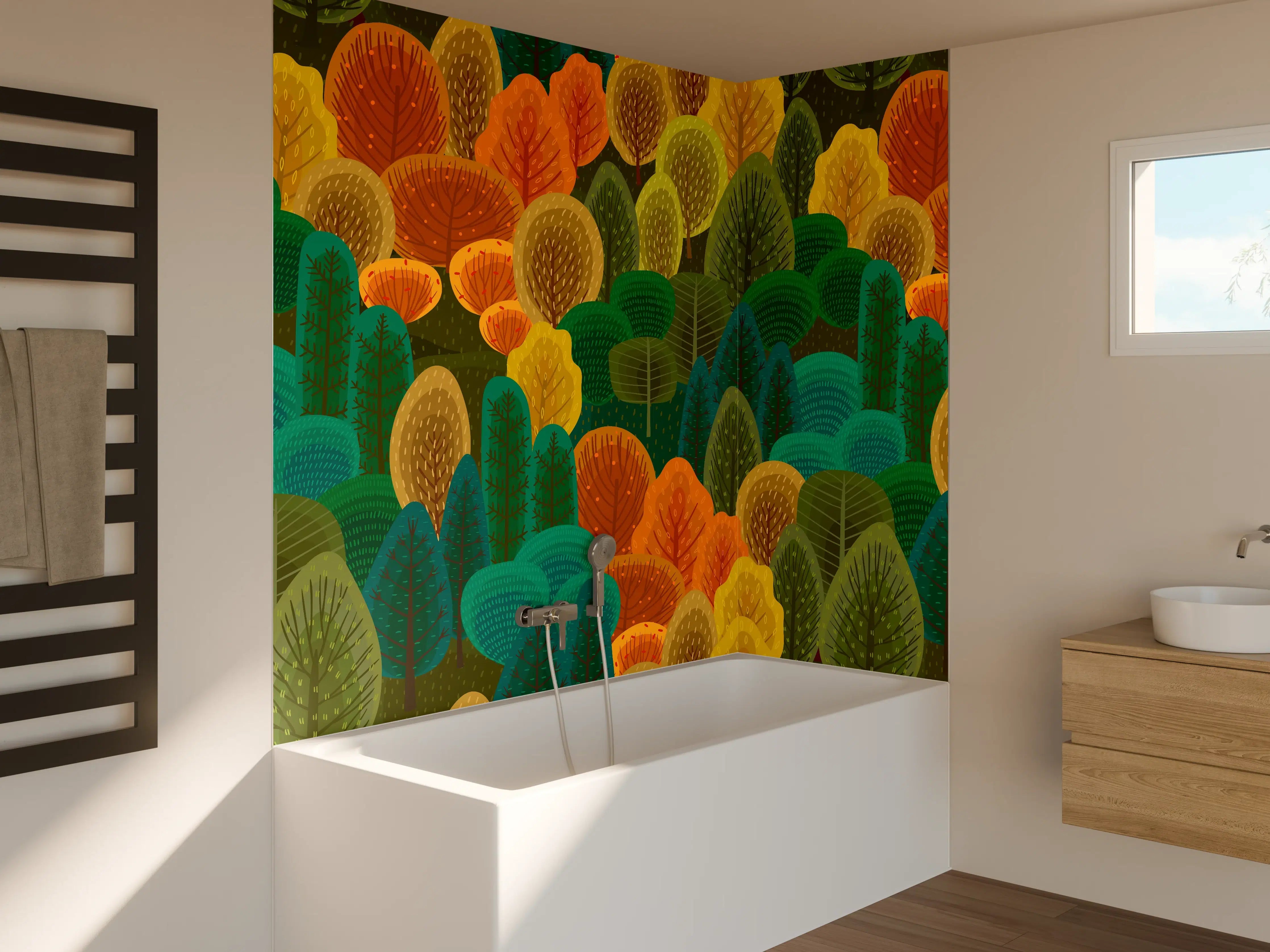 Badewannen-Rückwand - Buntes Waldmuster Design