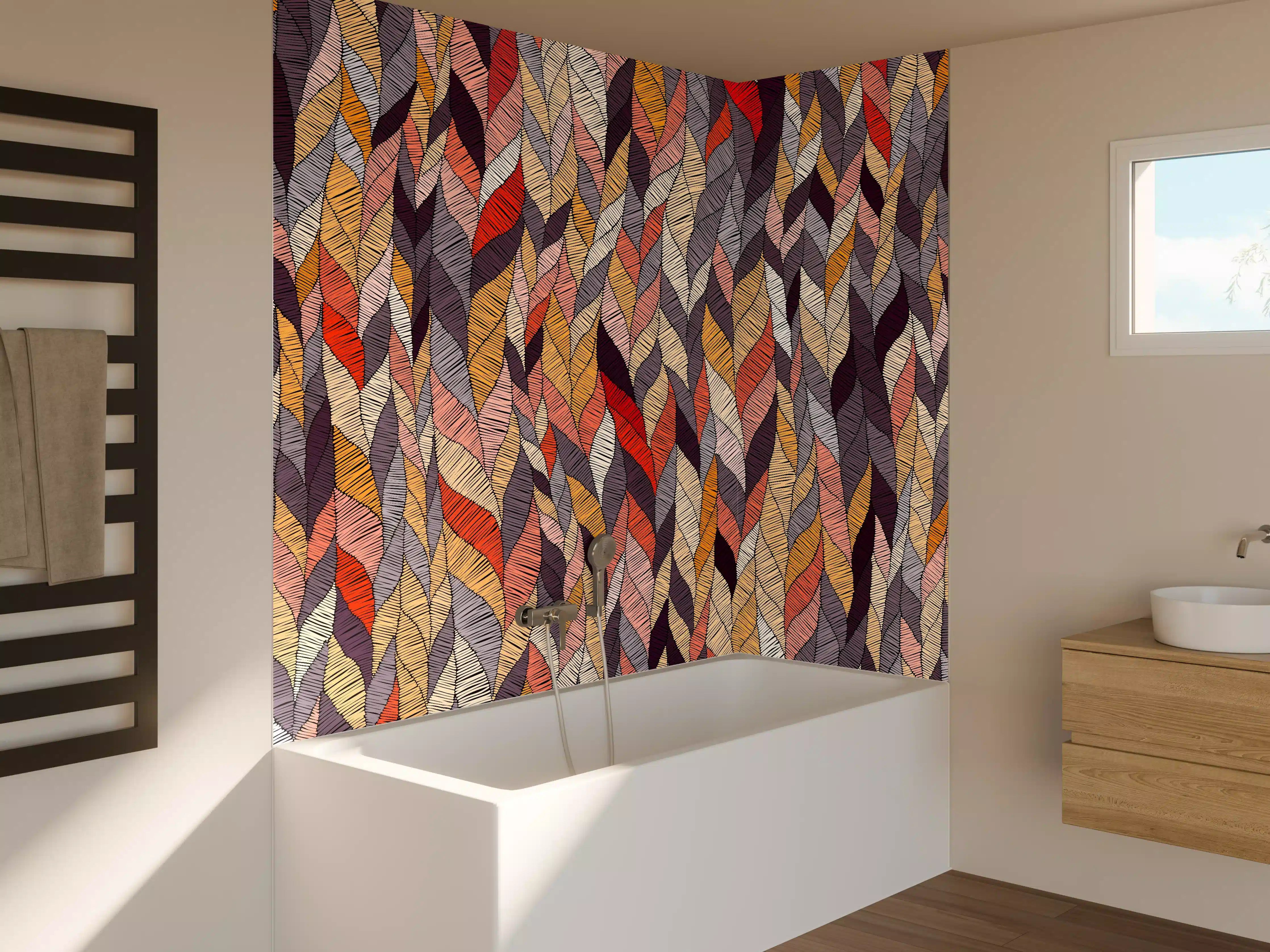 Badewannen-Rückwand - Buntes Wellenmuster Textildesign