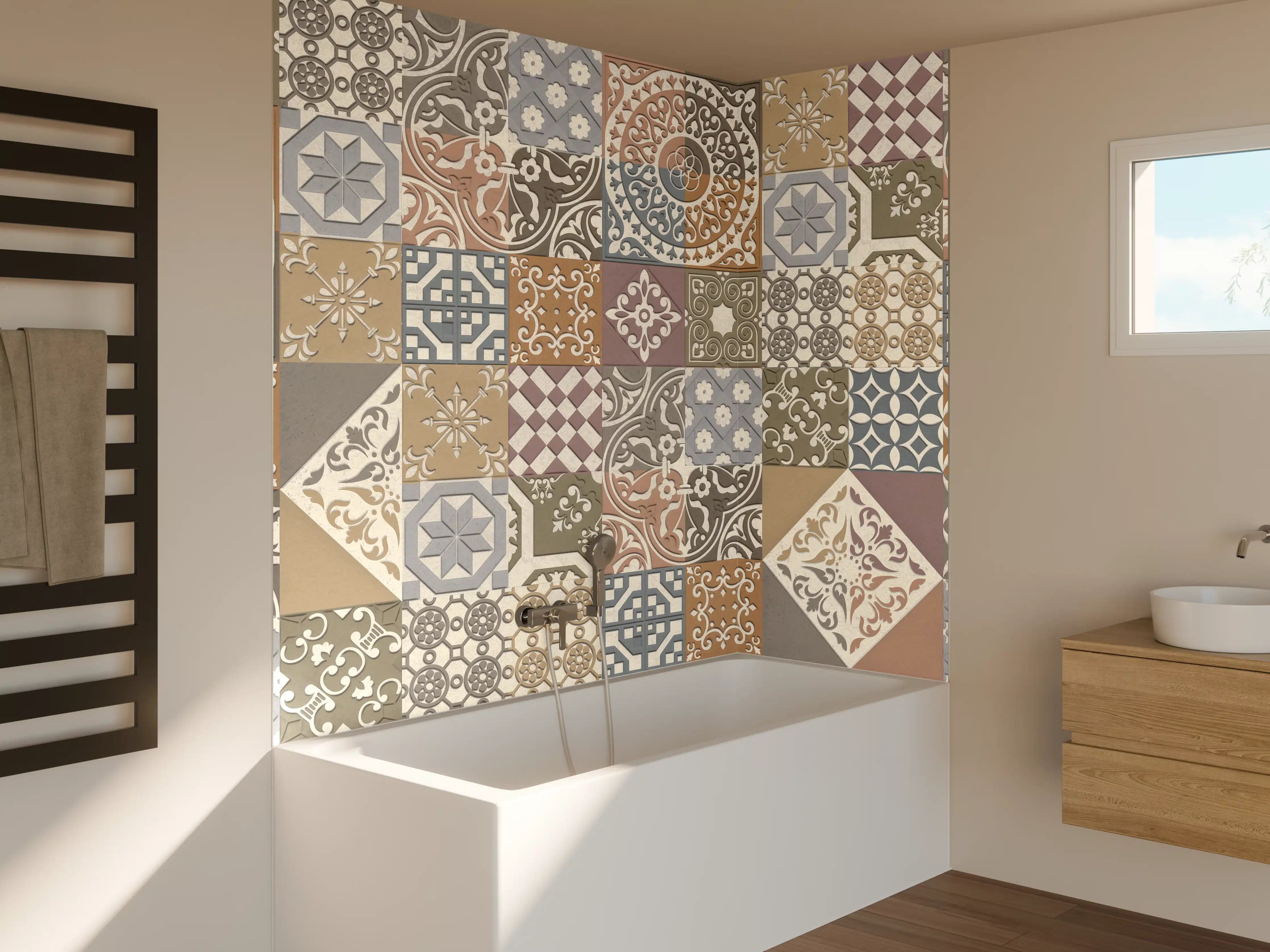 Badewannen-Rückwand - Buntes portugiesisches Mosaik