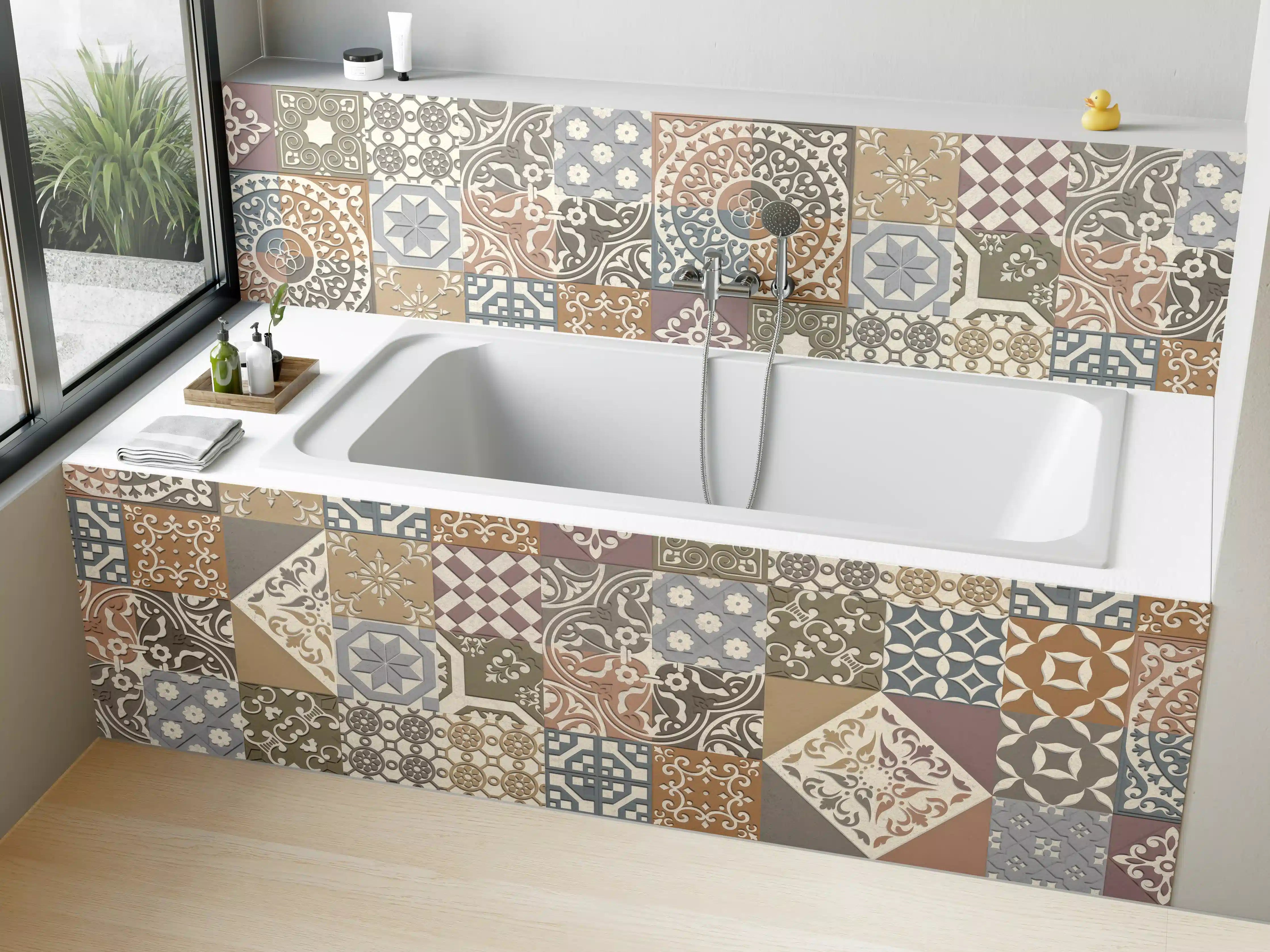 Badewannen-Rückwand - Buntes portugiesisches Mosaik