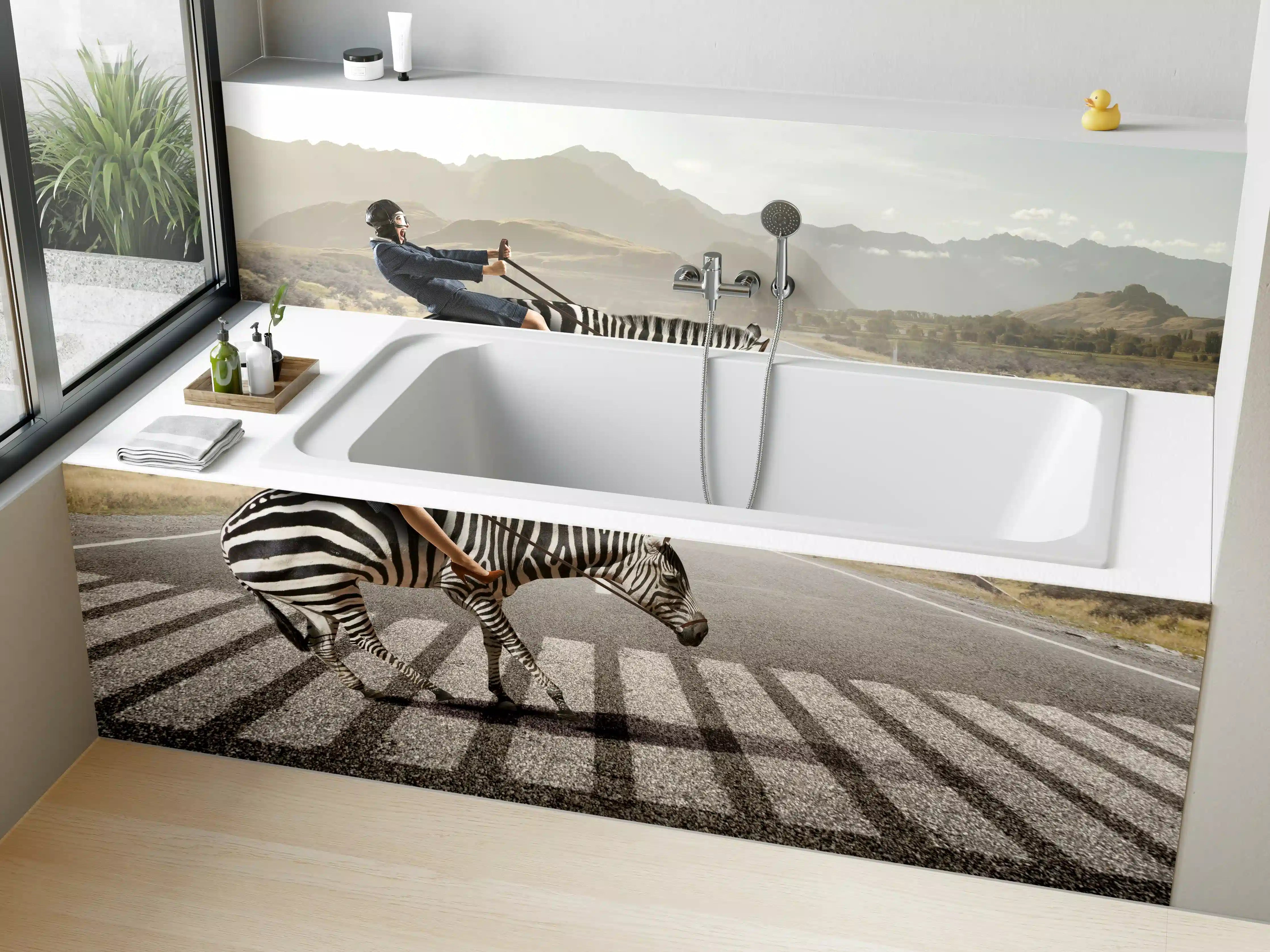 Badewannen-Rückwand - Businesswoman auf Zebra