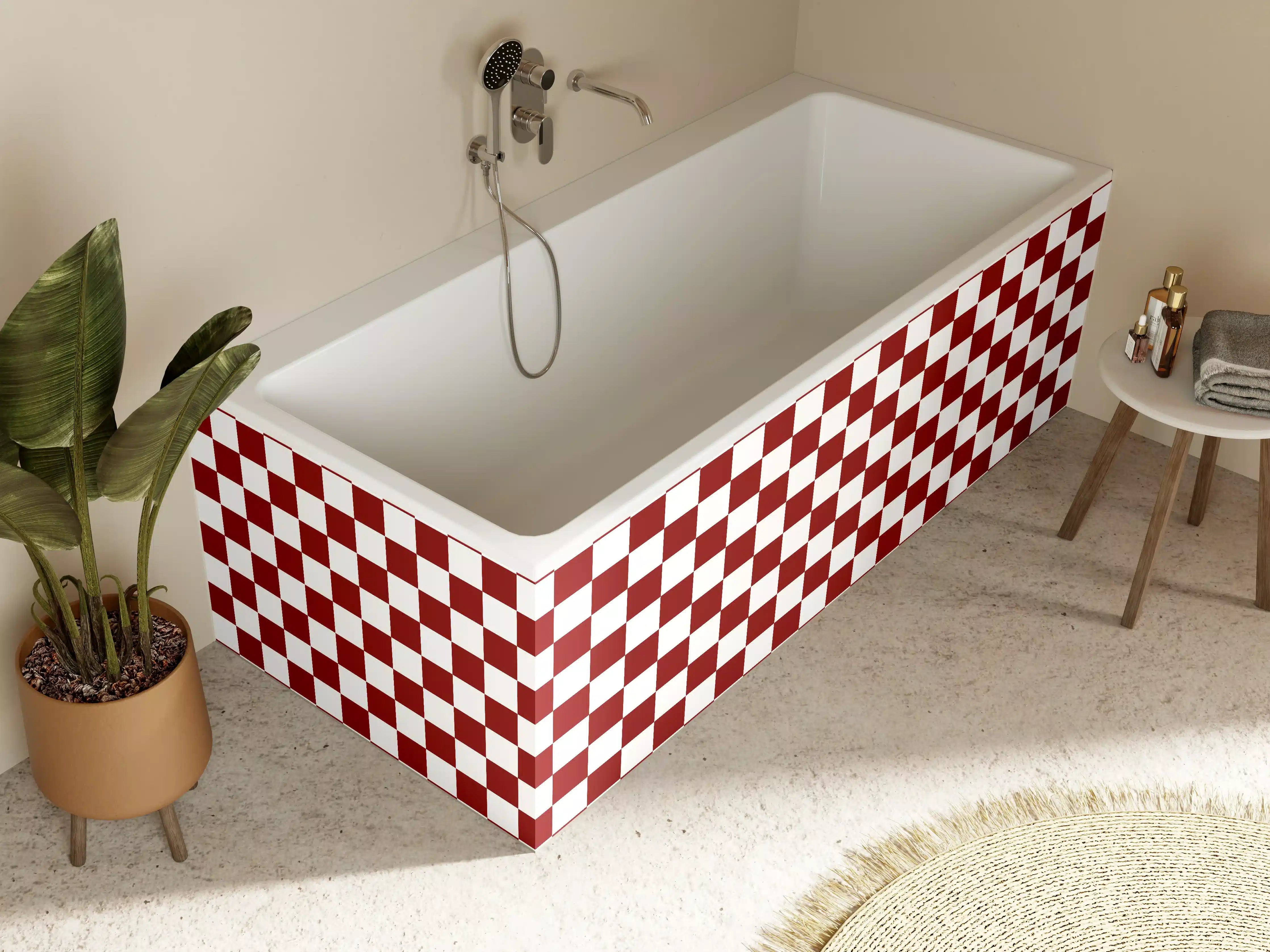 Badewannen-Rückwand - Checkered Pattern in Rot und Weiß