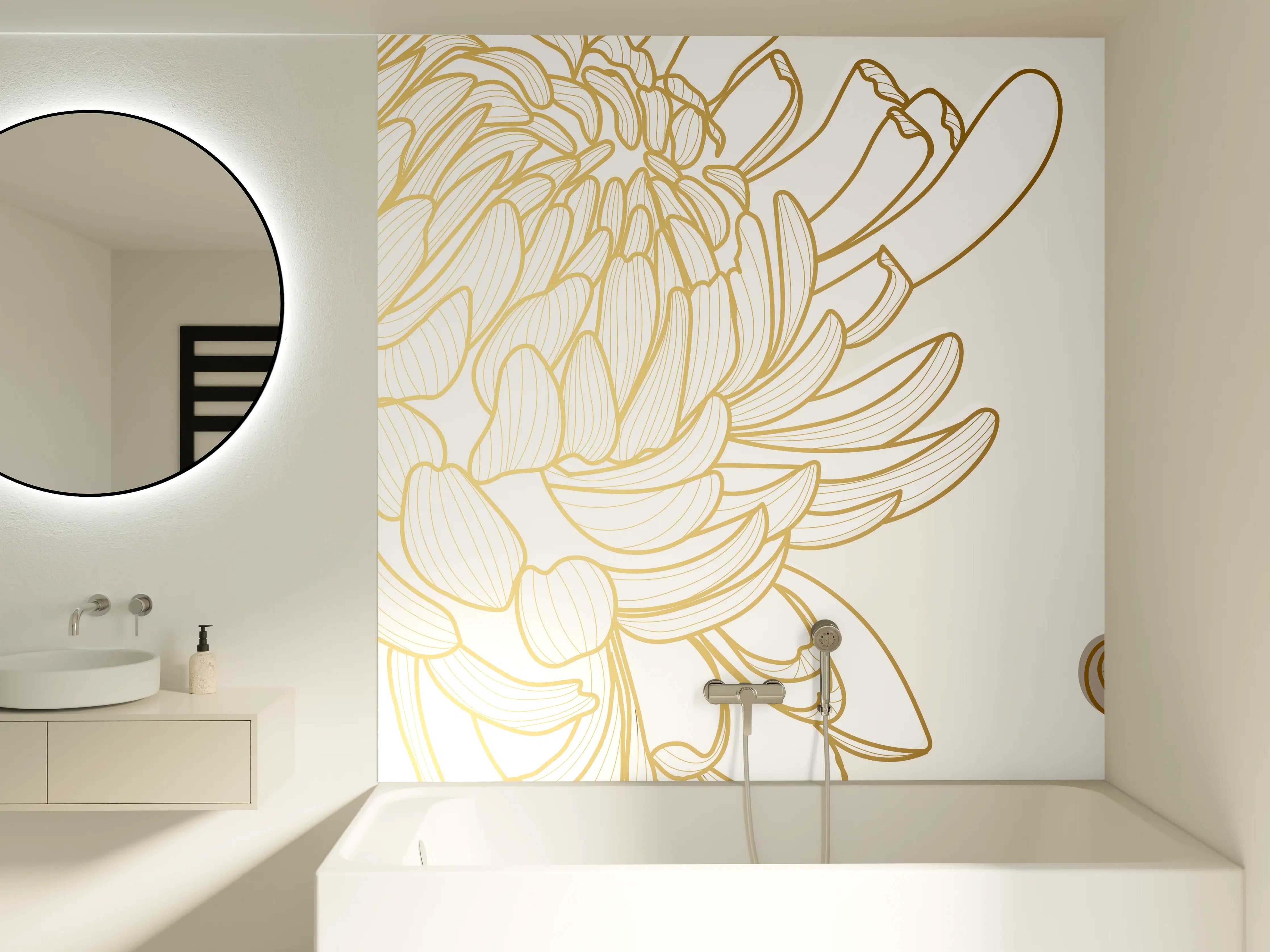 Badewannen-Rückwand - Chic Cream Floral Illustration