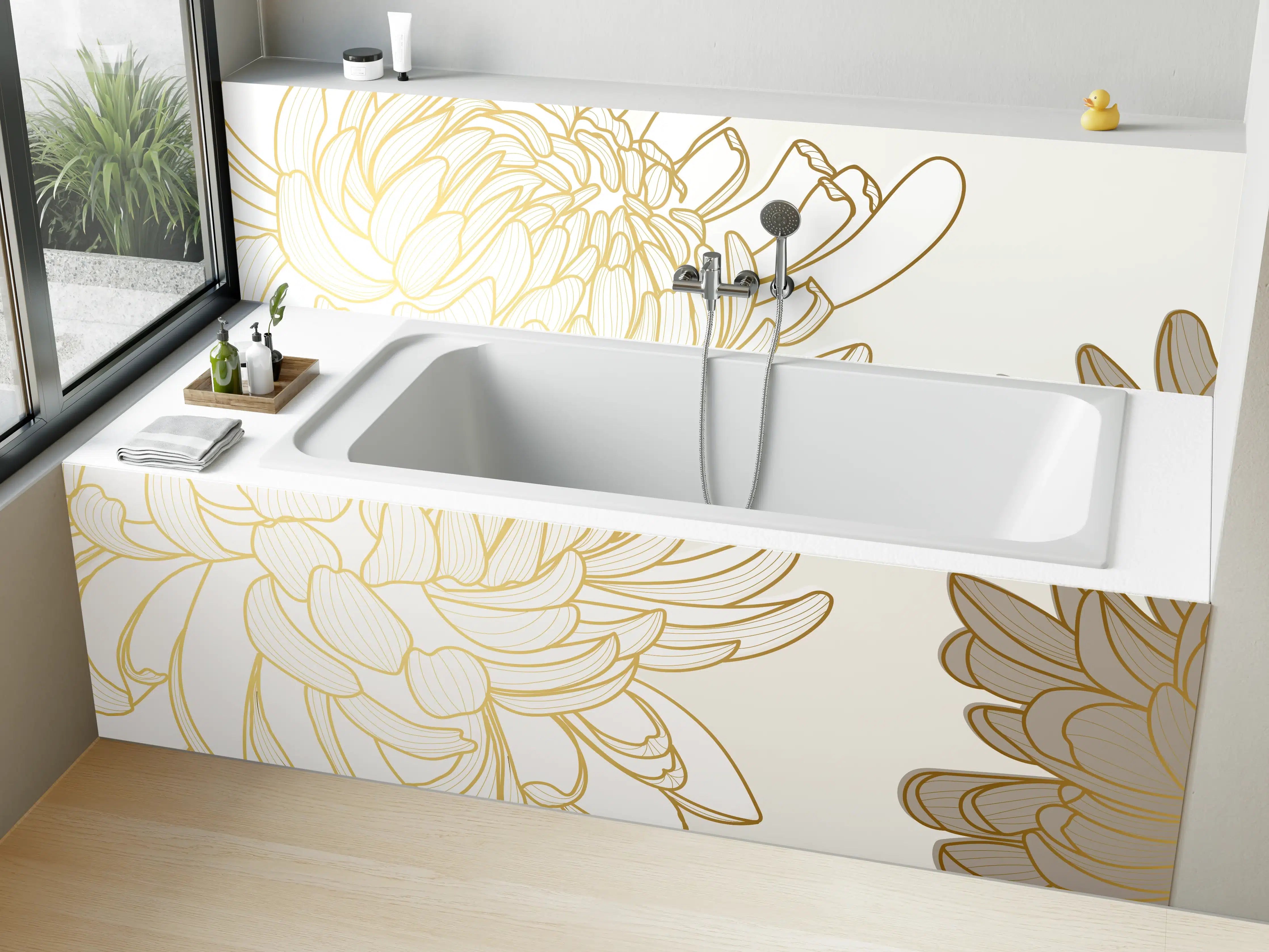 Badewannen-Rückwand - Chic Cream Floral Illustration
