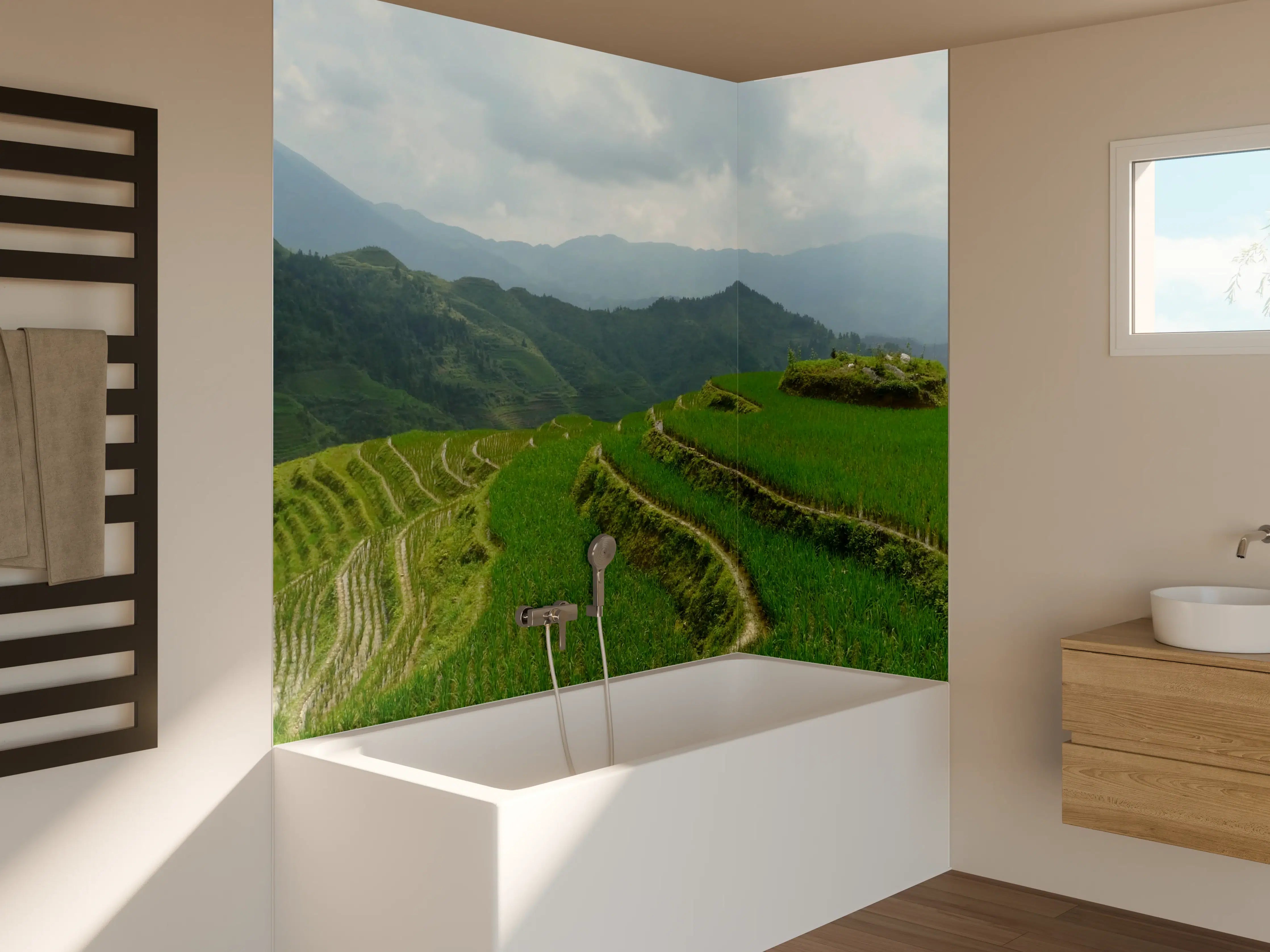 Badewannen-Rückwand - Chinesische Reisfelder auf den Bergen