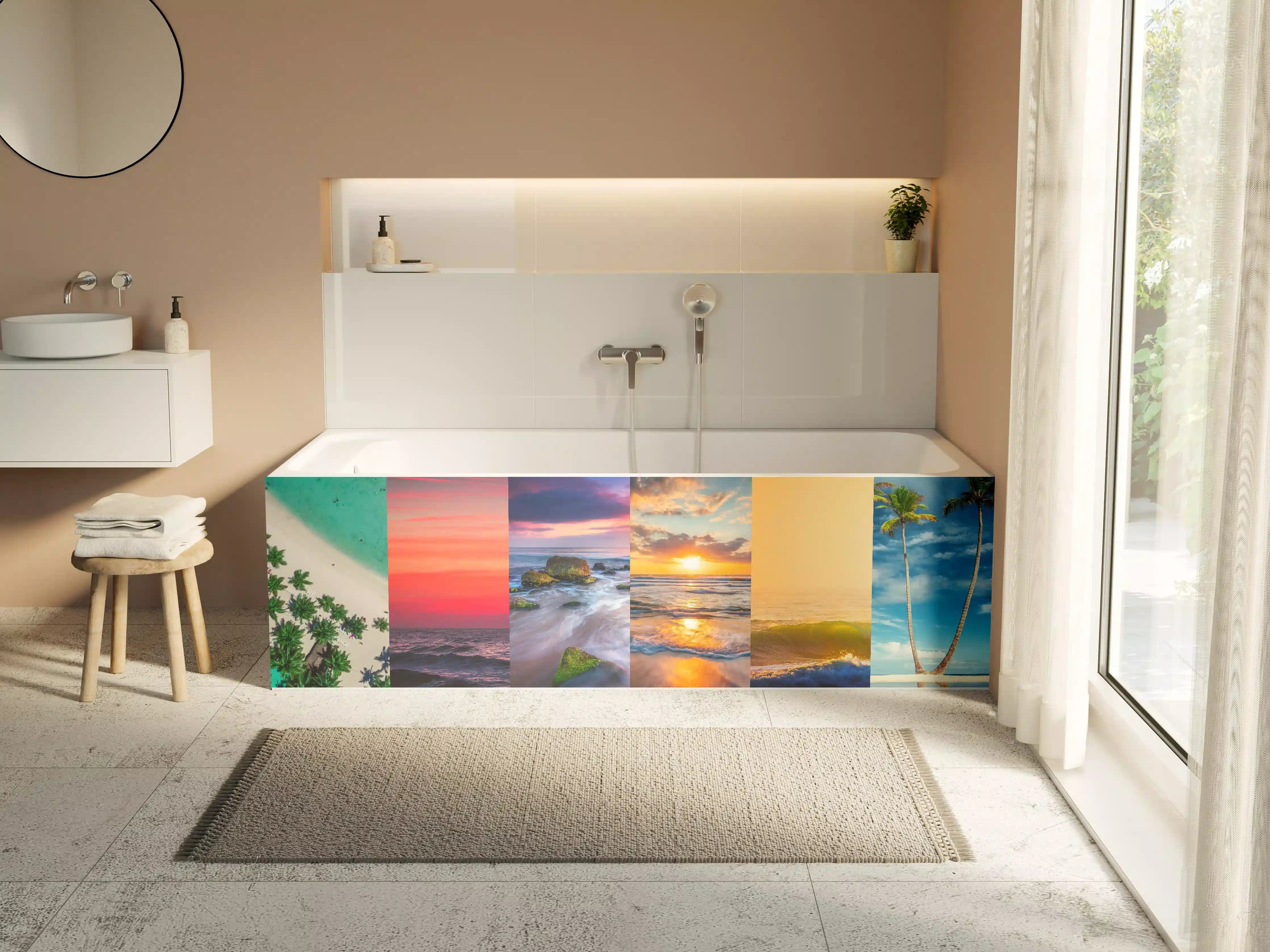 Badewannen-Rückwand - Collage von Sommer Meer und Strand Bilder
