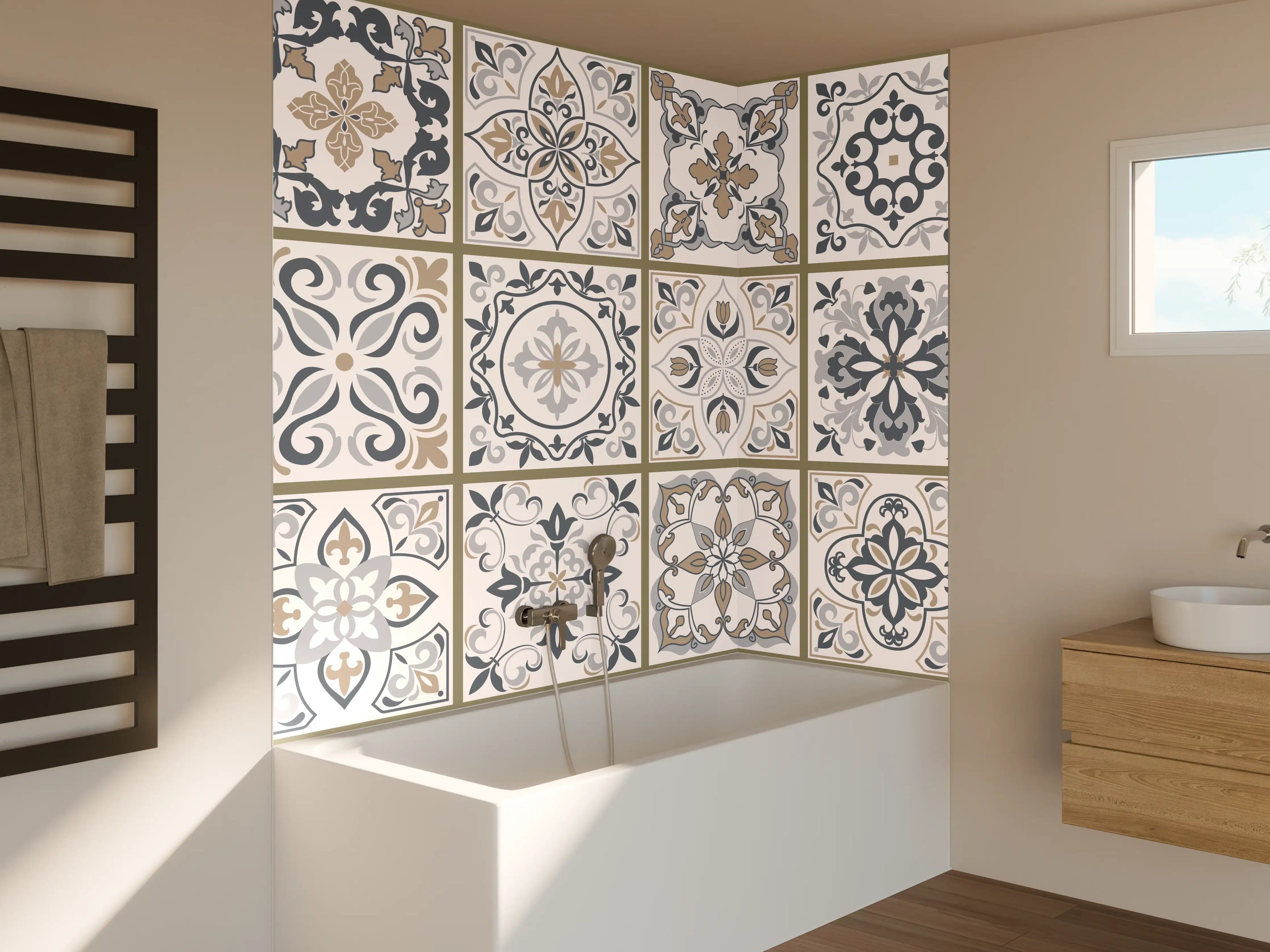 Badewannen-Rückwand - Dekorative Musterfliesen