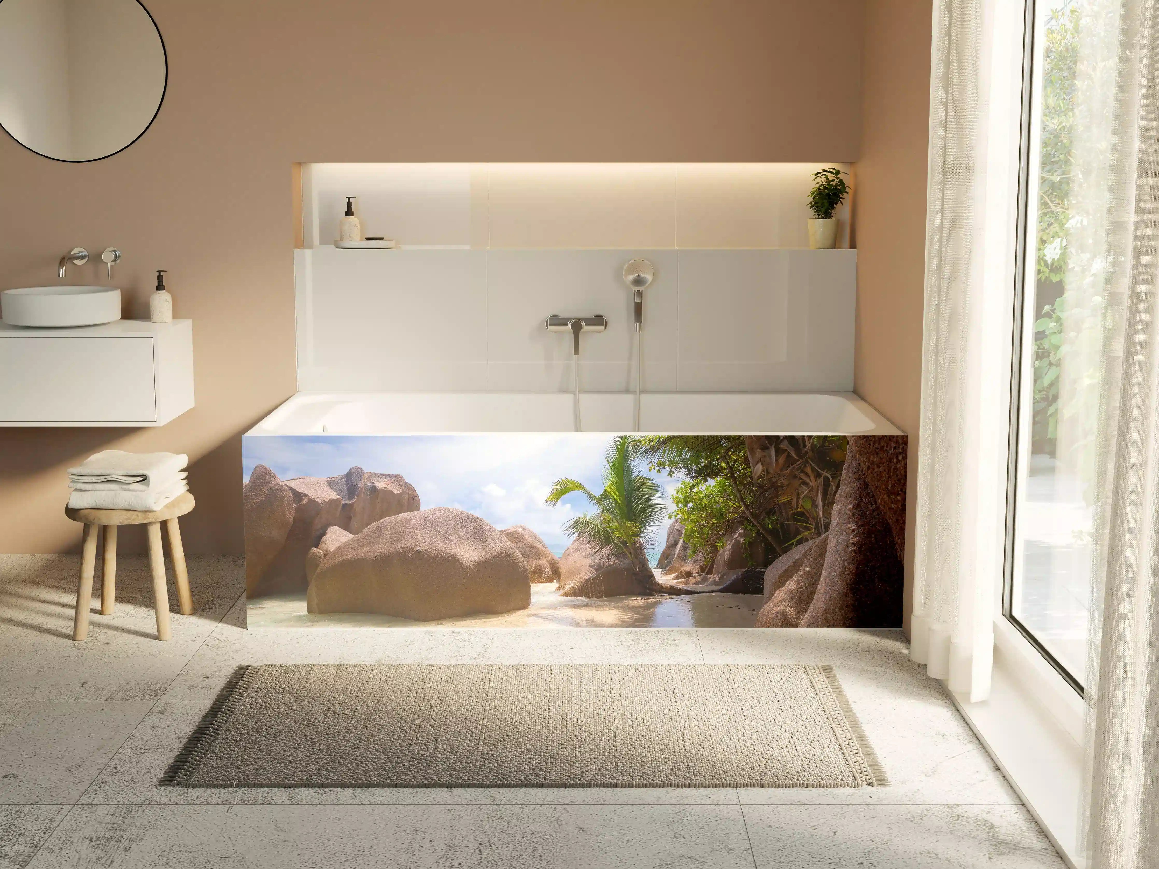 Badewannen-Rückwand - Der Traumstrand - Anse Source d Argent