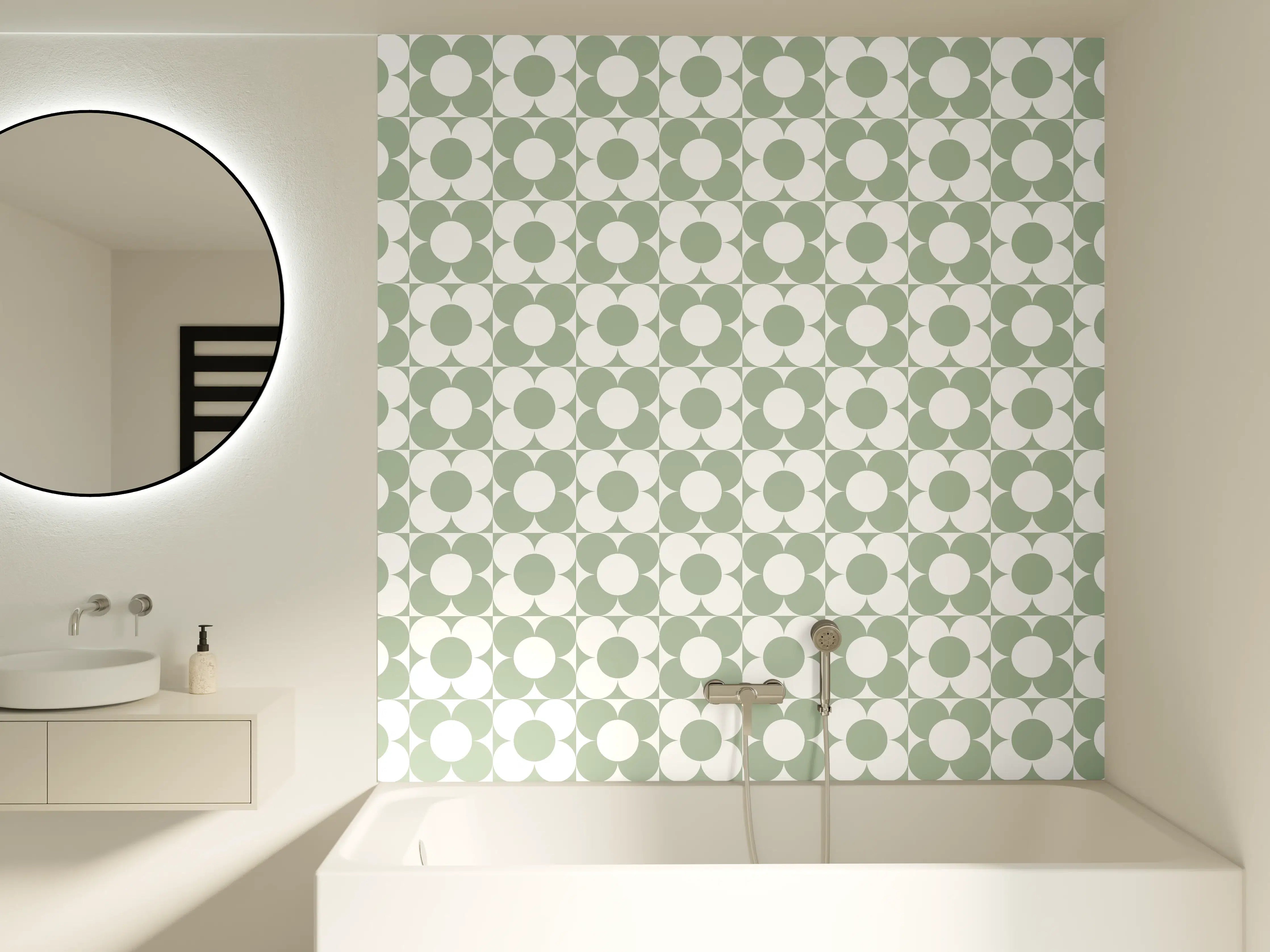 Badewannen-Rückwand - Dezenter grüner geometrischer Musterhintergrund