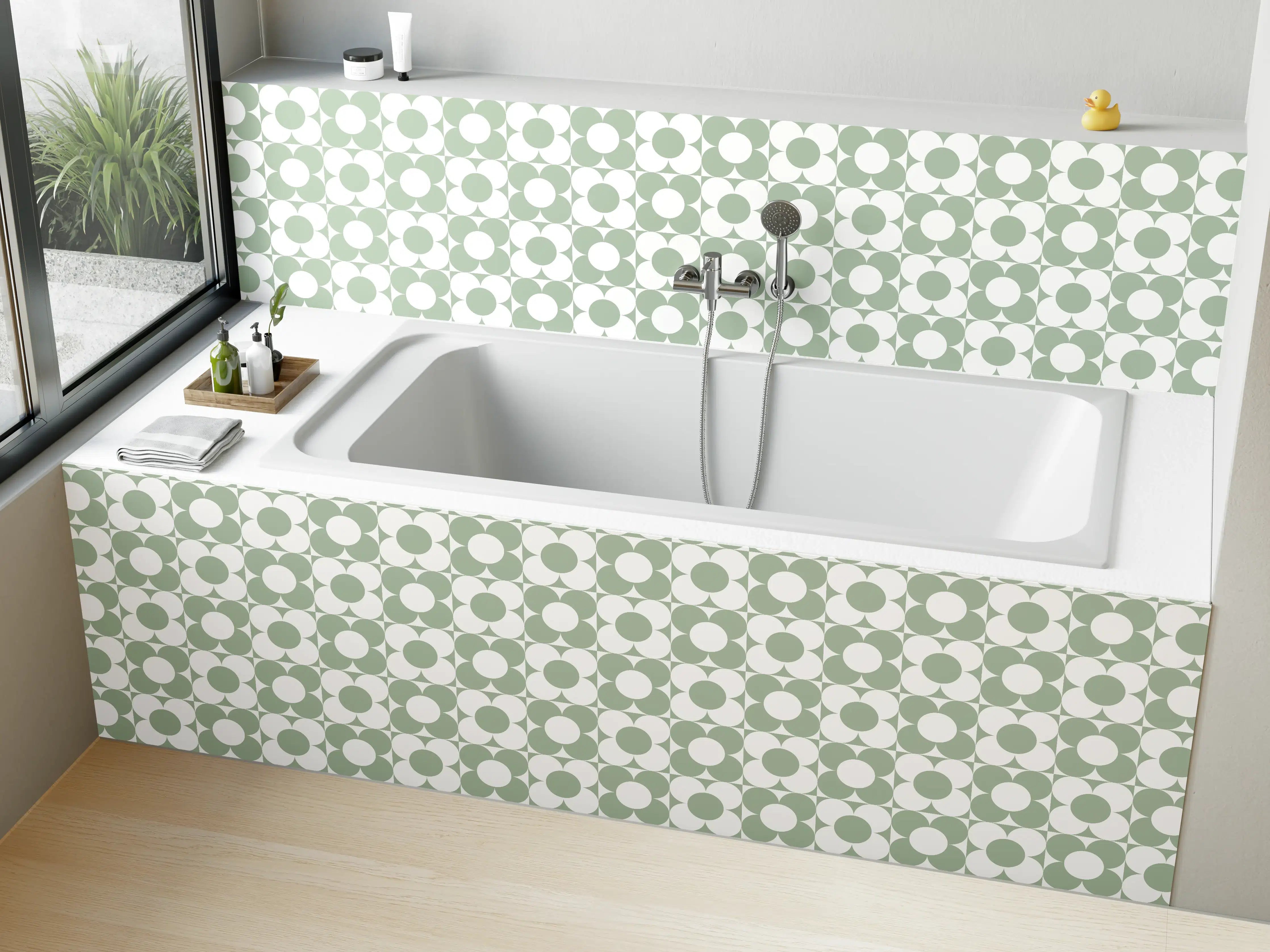 Badewannen-Rückwand - Dezenter grüner geometrischer Musterhintergrund