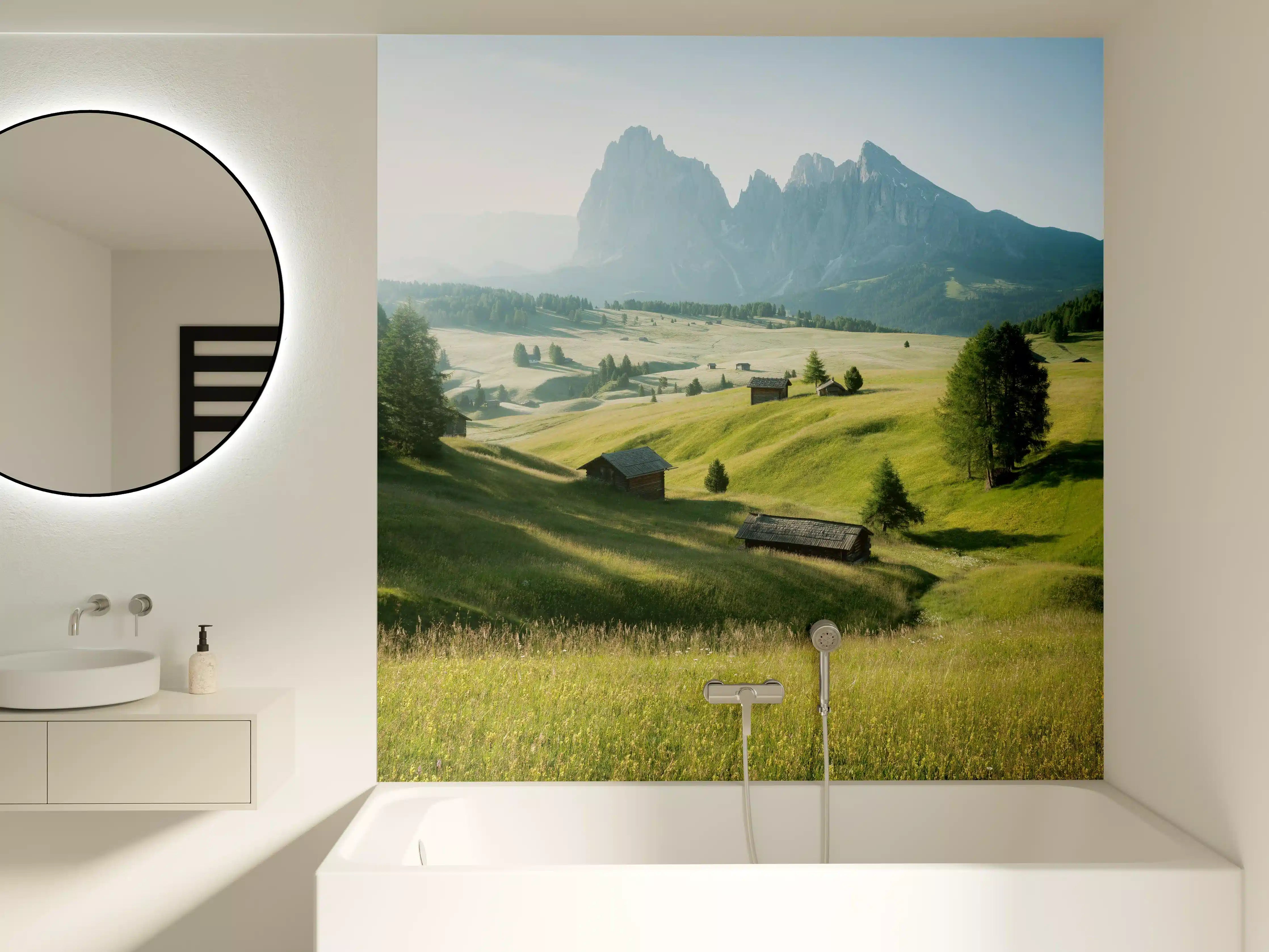 Badewannen-Rückwand - Dolomiten Berglandschaft auf der Seiser Alm
