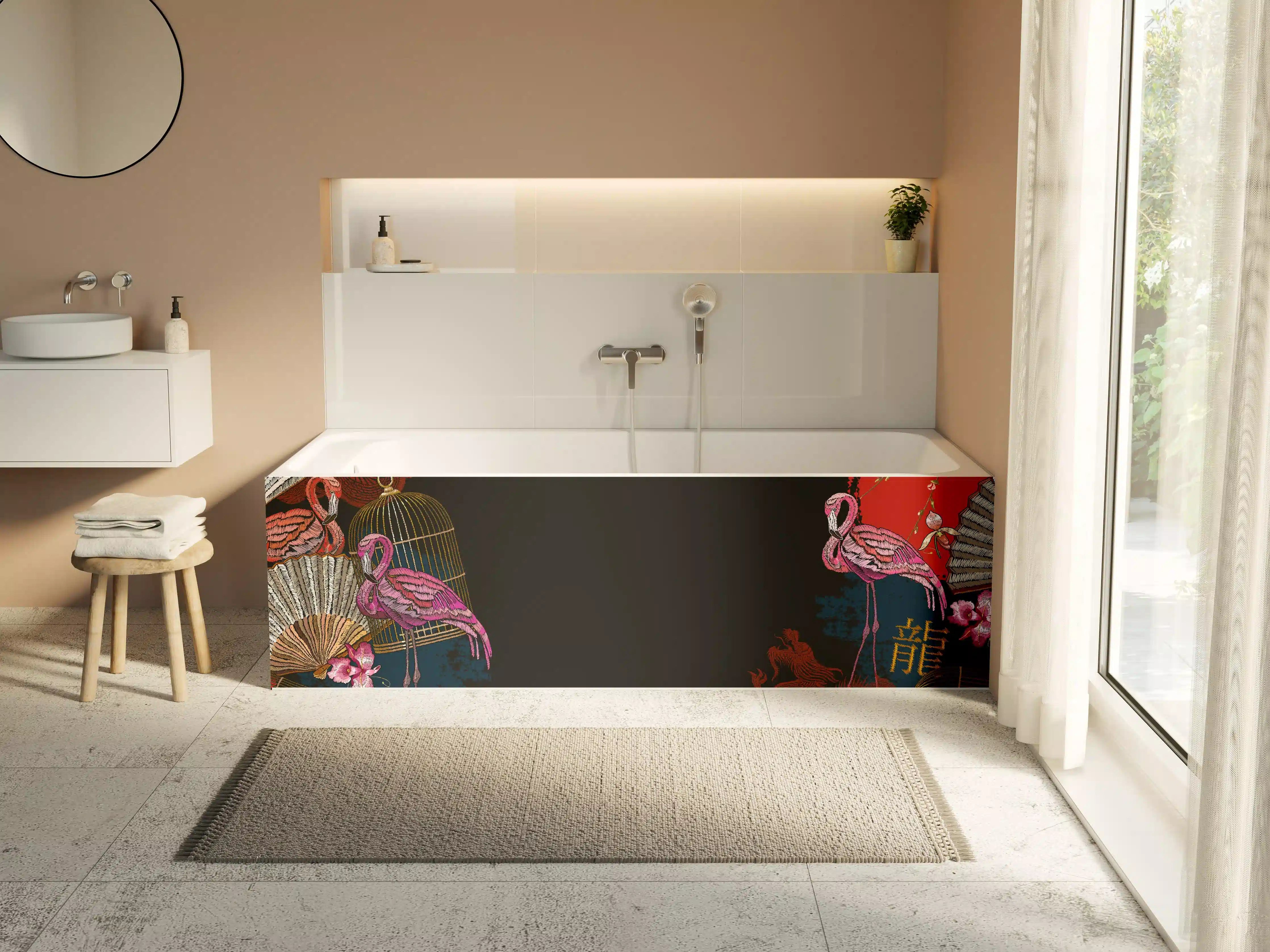 Badewannen-Rückwand - Drachen & Flamigos - Stickmuster