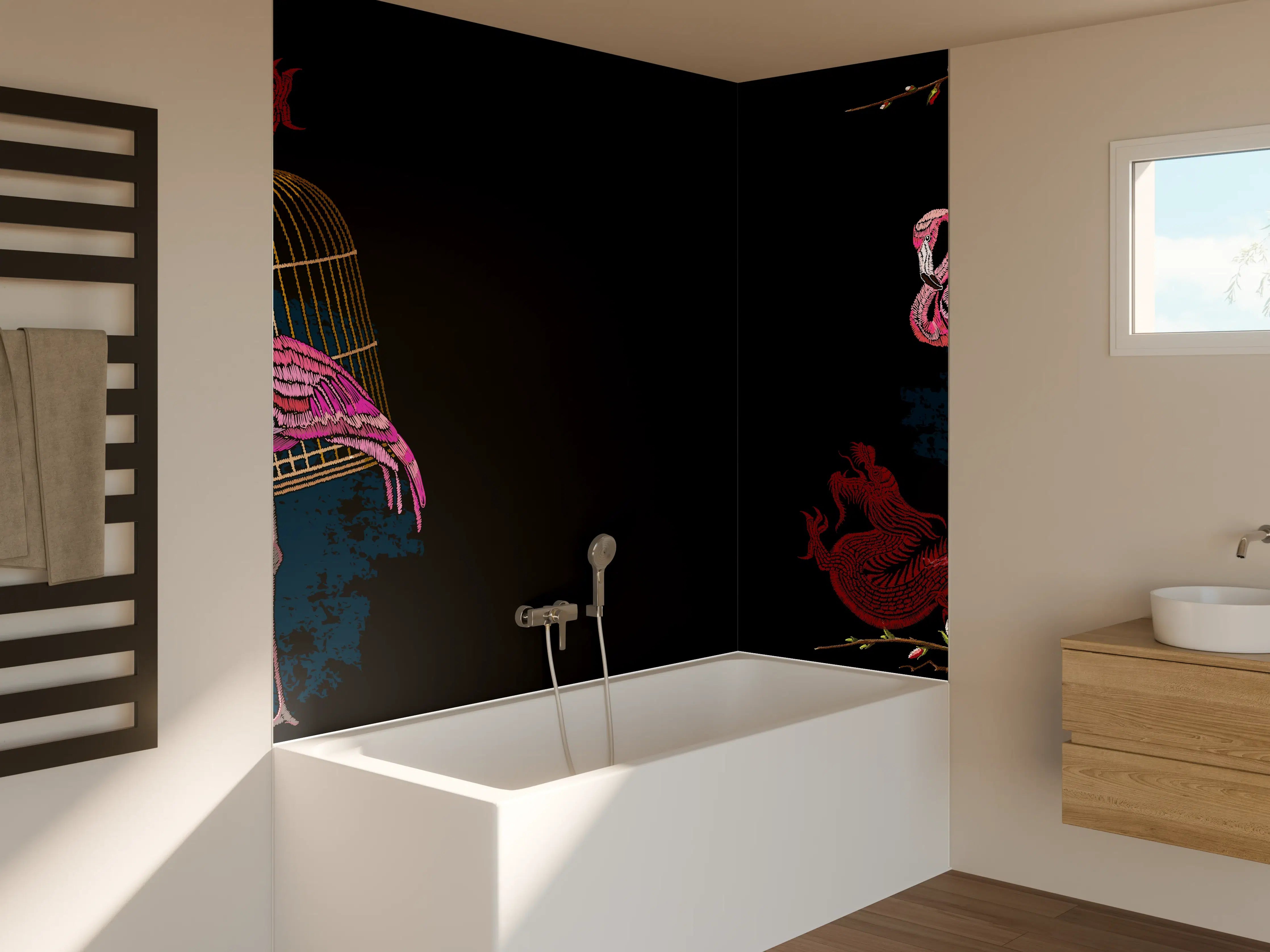 Badewannen-Rückwand - Drachen & Flamigos - Stickmuster