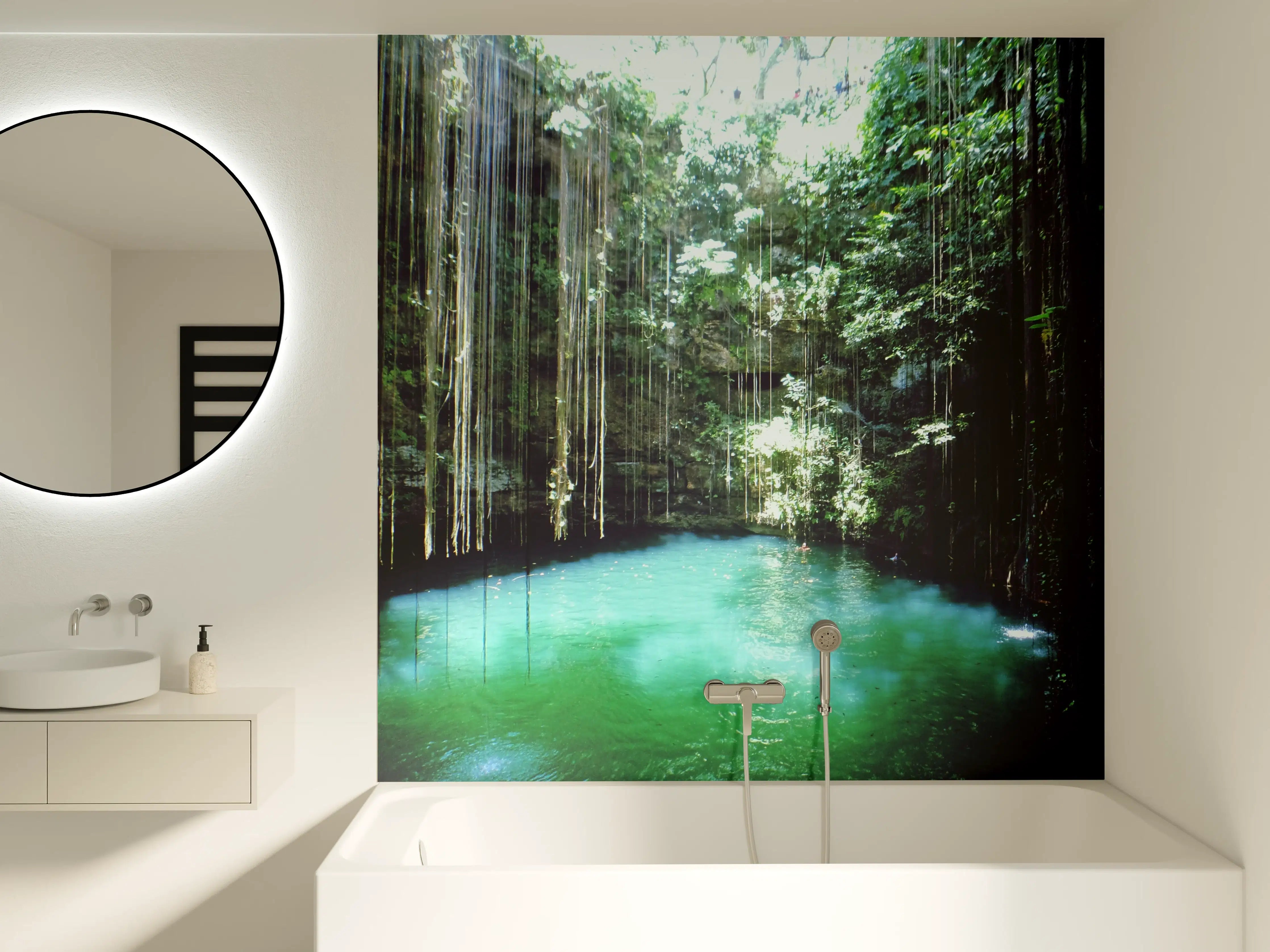 Badewannen-Rückwand - Dschungel-Wasserfall mit türkisgrünem Wasser