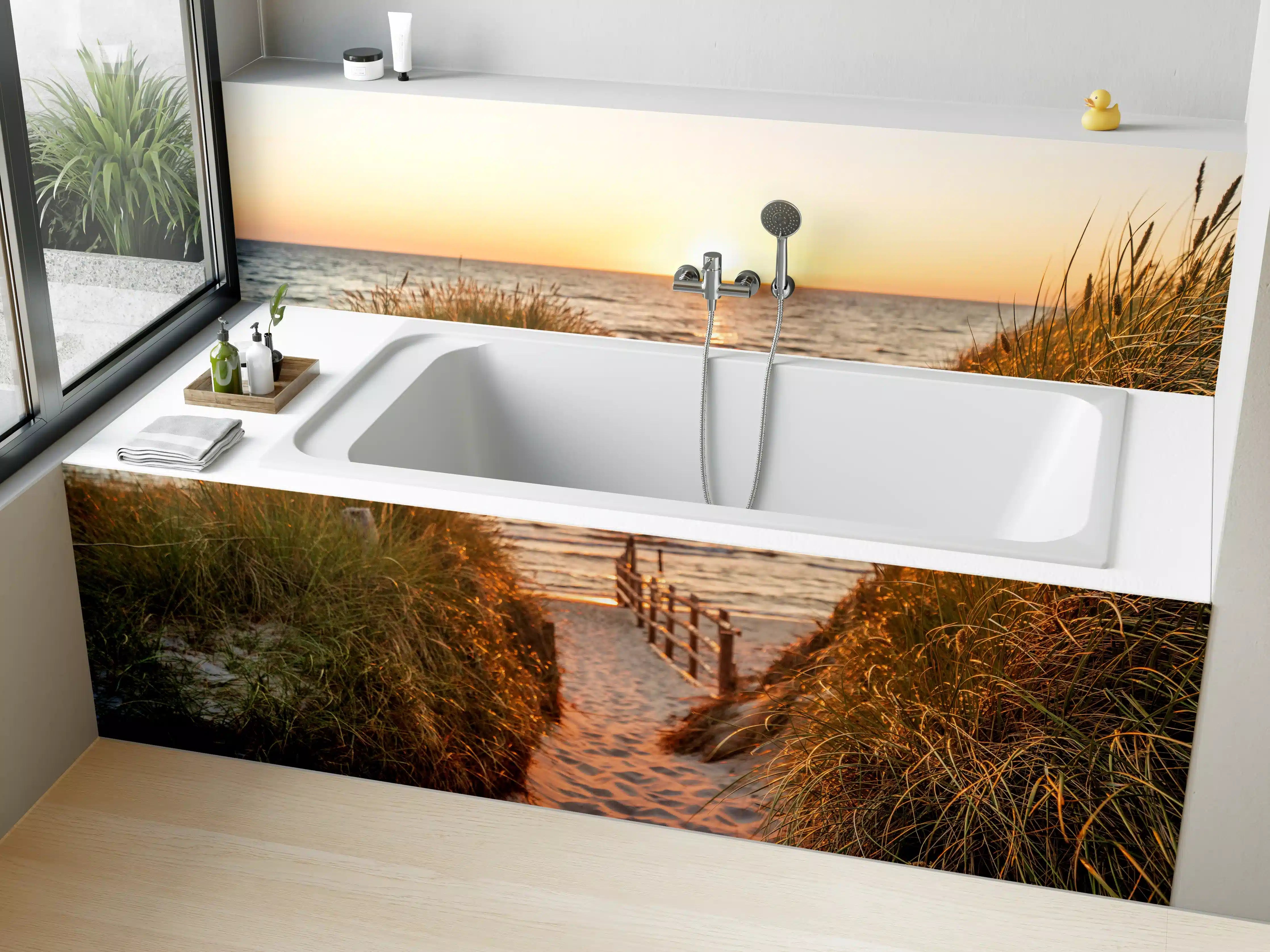 Badewannen-Rückwand - Dünen am Strand an der Nordsee bei Sonnenuntergang