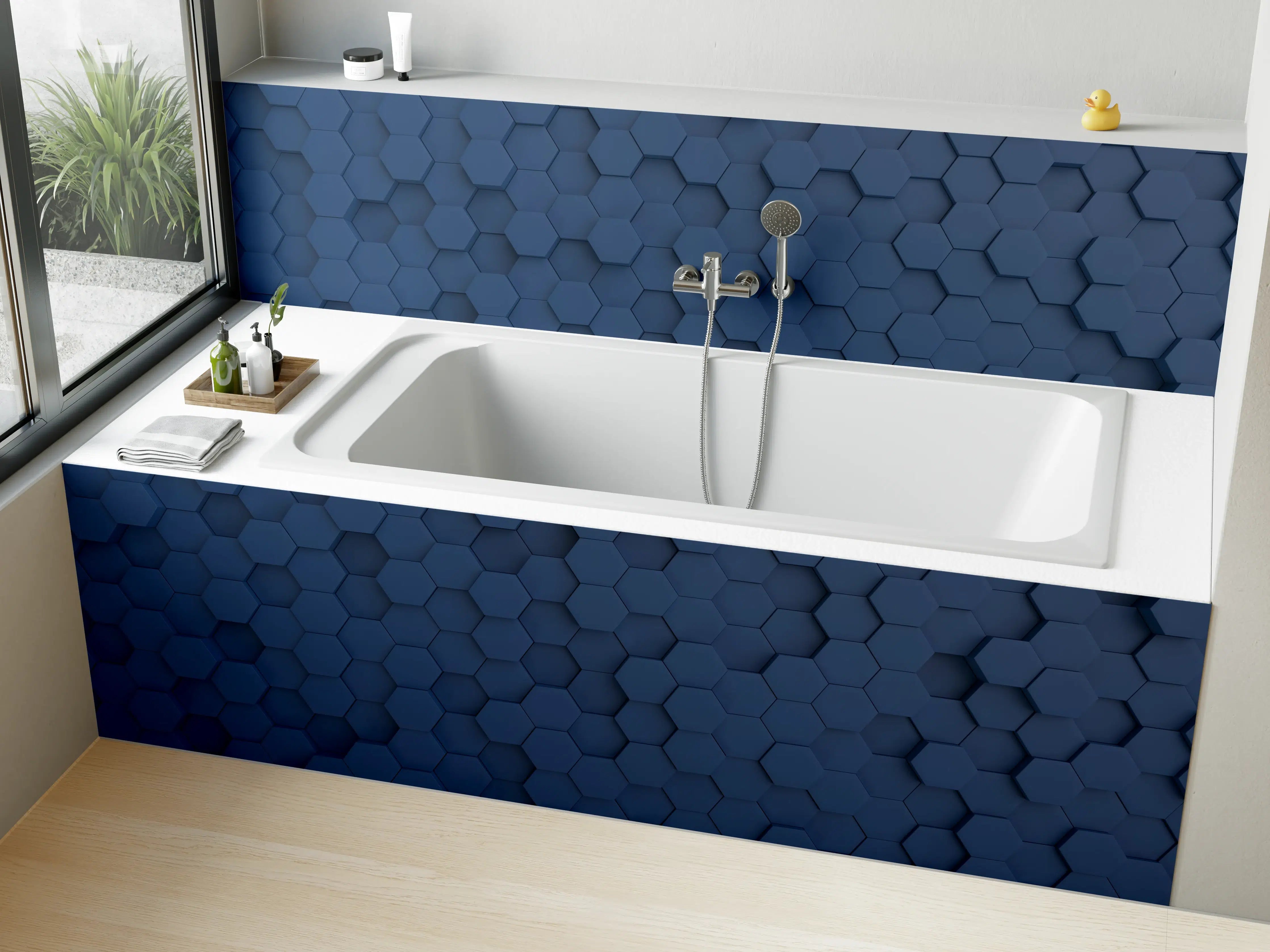 Badewannen-Rückwand - Dunkelblaue Hexagon Hintergrundstruktur
