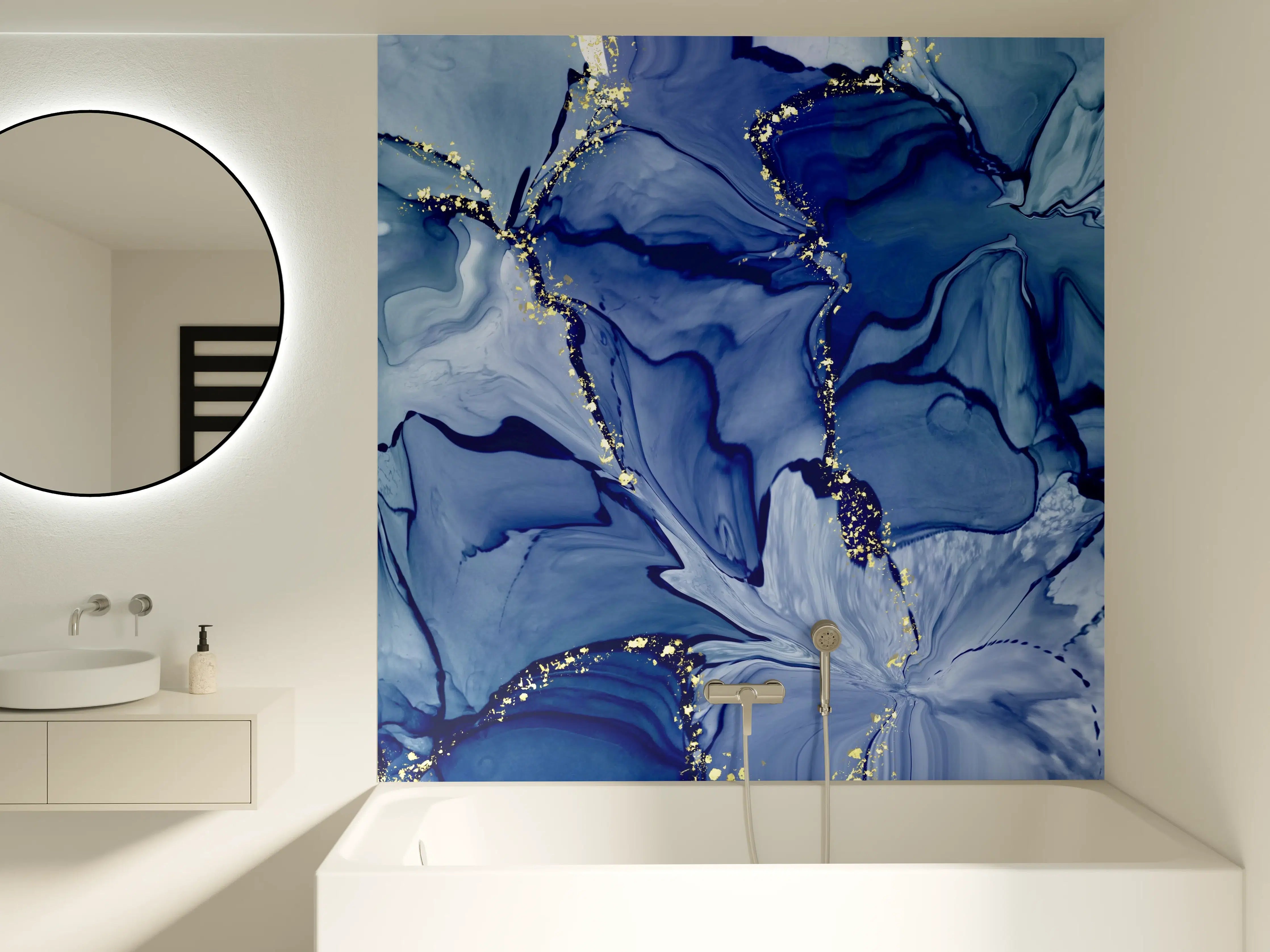 Badewannen-Rückwand - Dunkelblaue Tinte mit Goldelementen