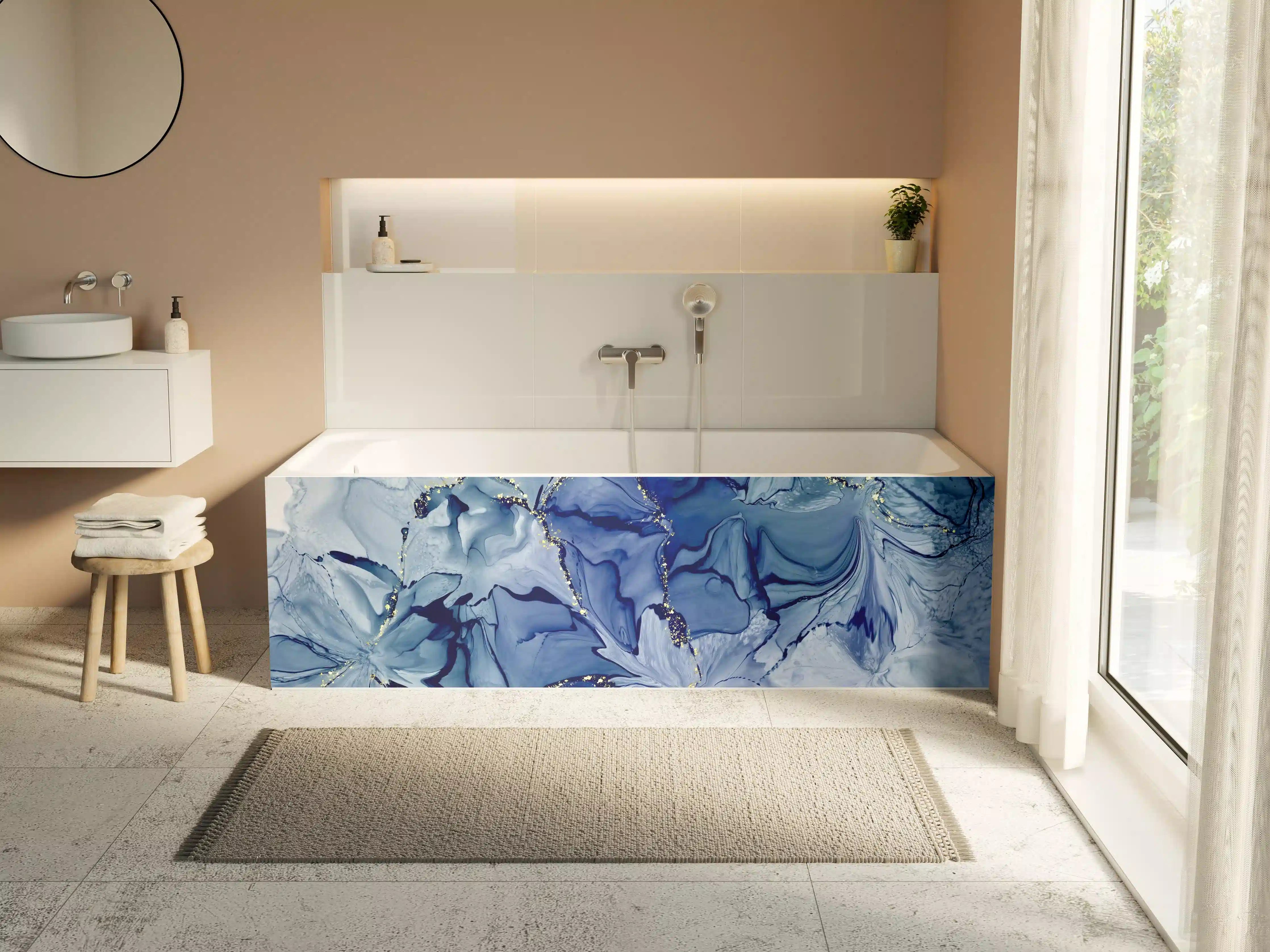 Badewannen-Rückwand - Dunkelblaue Tinte mit Goldelementen