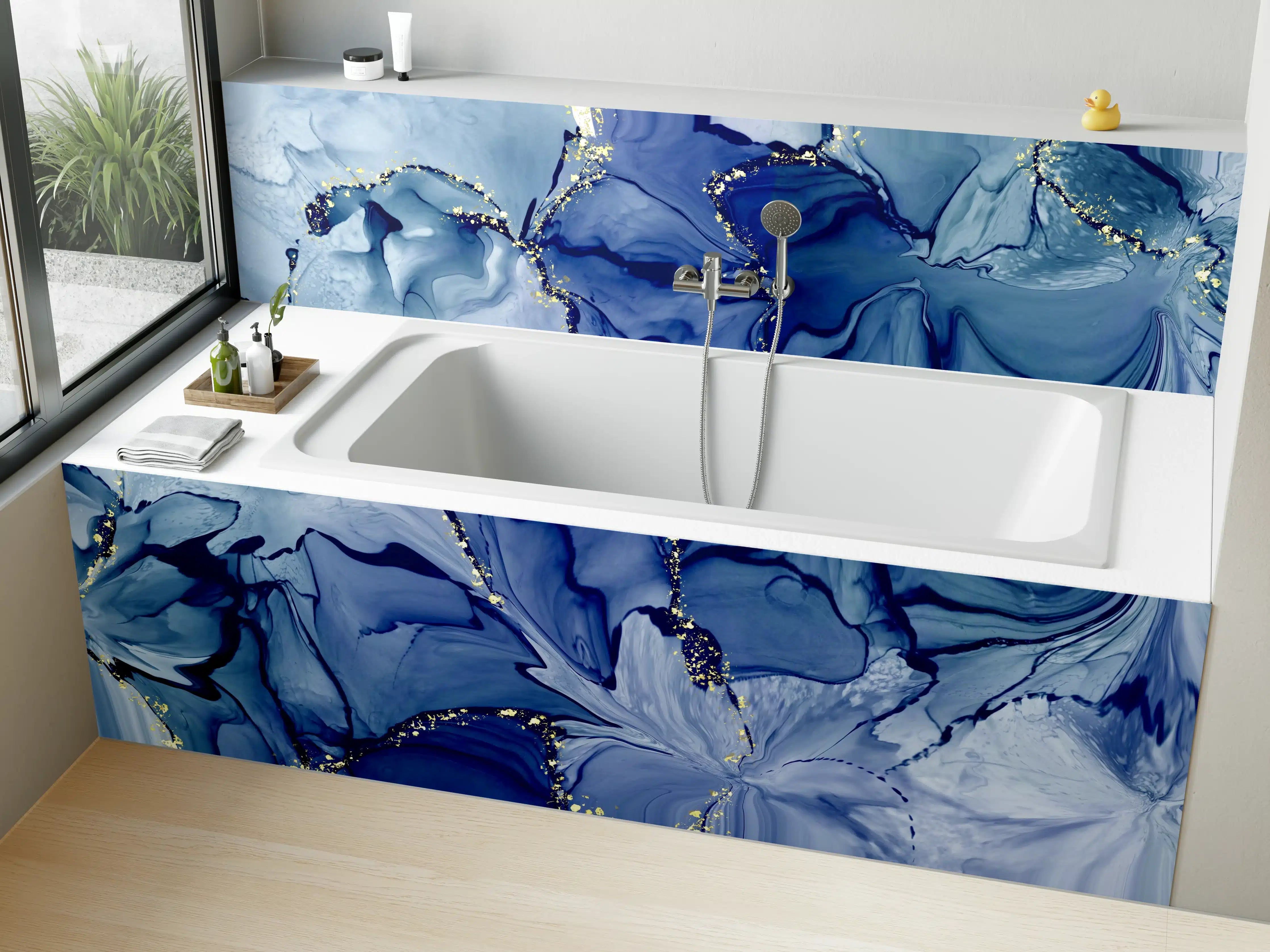 Badewannen-Rückwand - Dunkelblaue Tinte mit Goldelementen