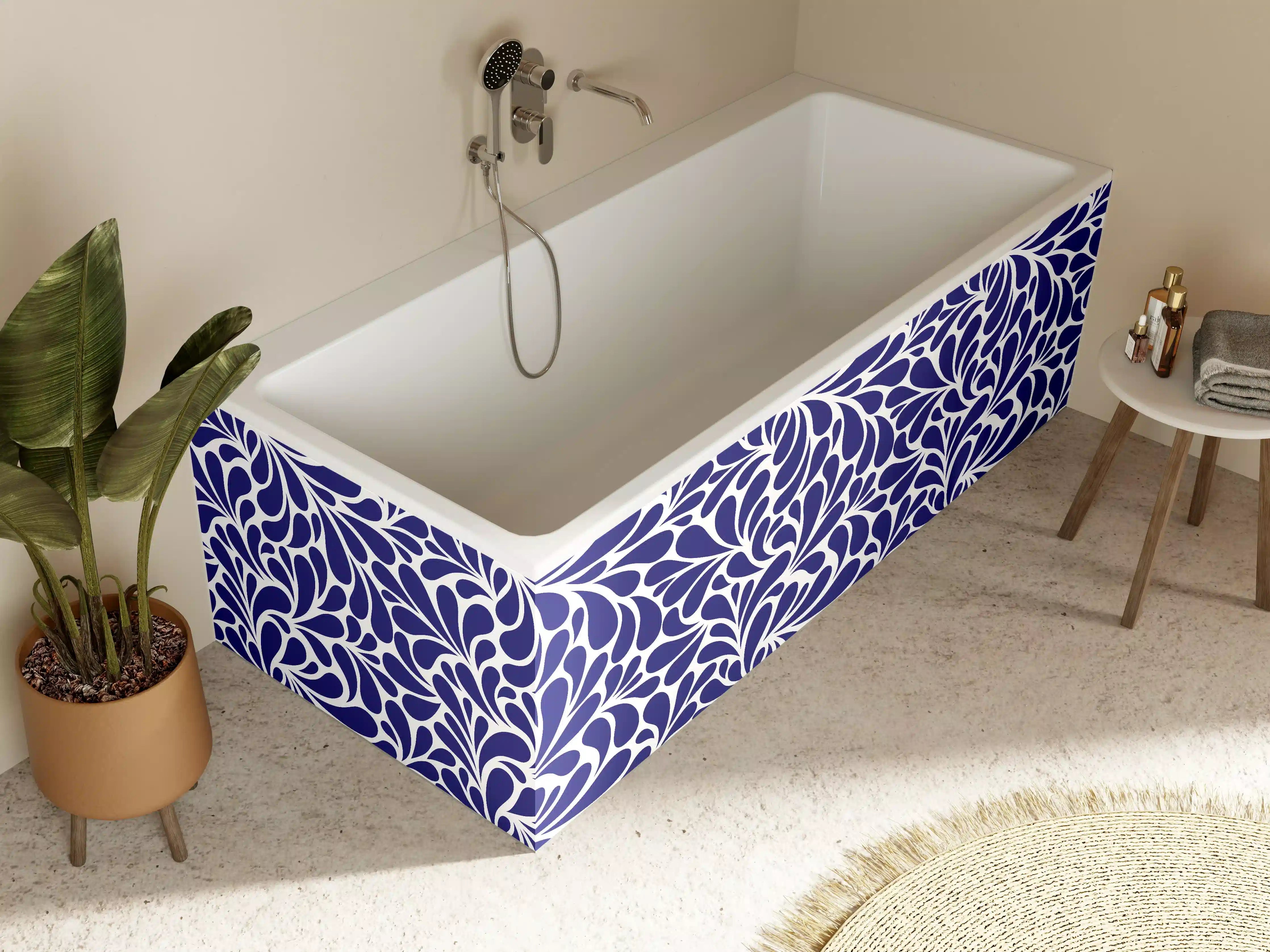 Badewannen-Rückwand - Dunkelblauer Floral-Design mit hellen Akzenten