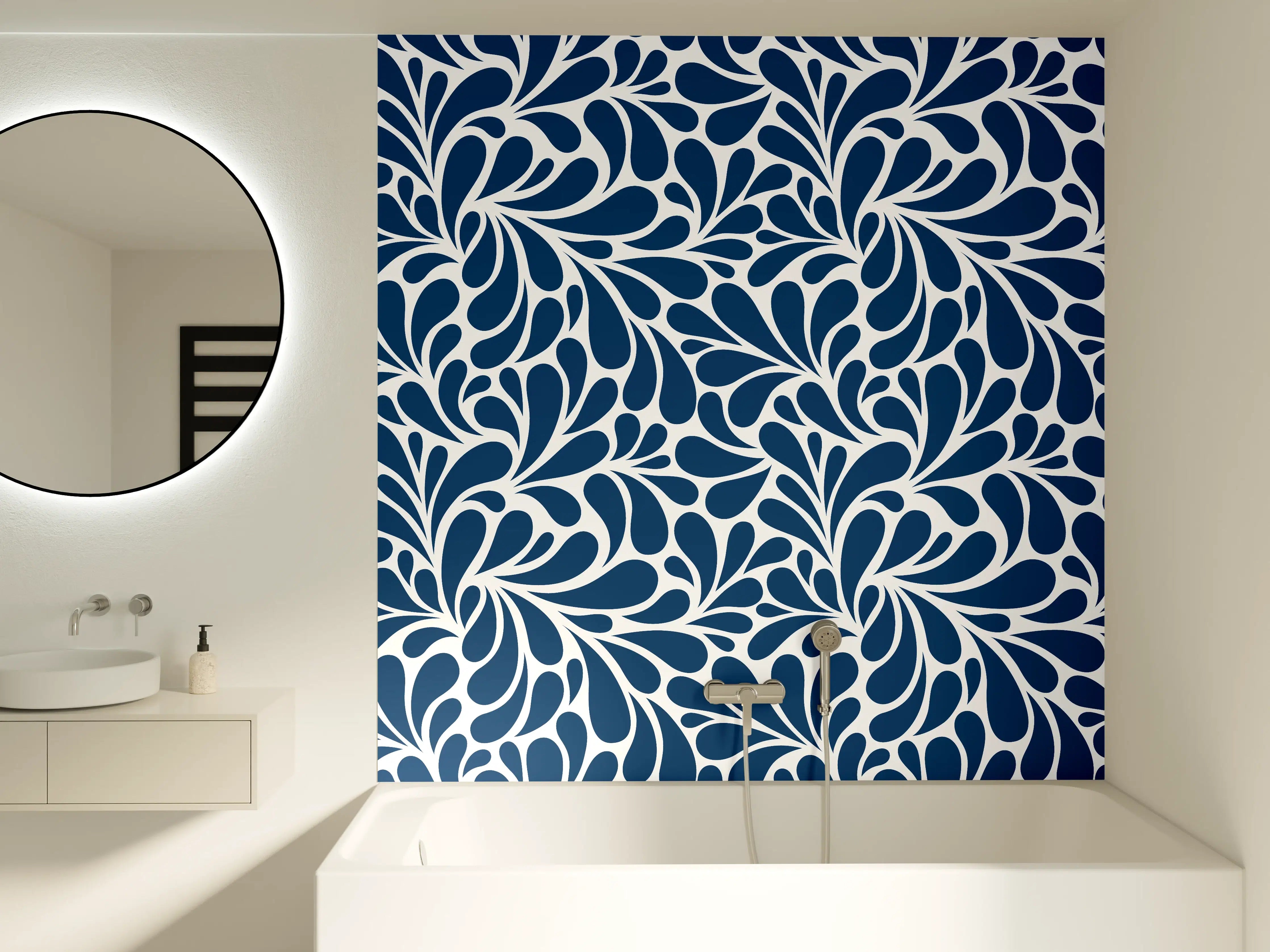 Badewannen-Rückwand - Dunkelblaues, florales Muster