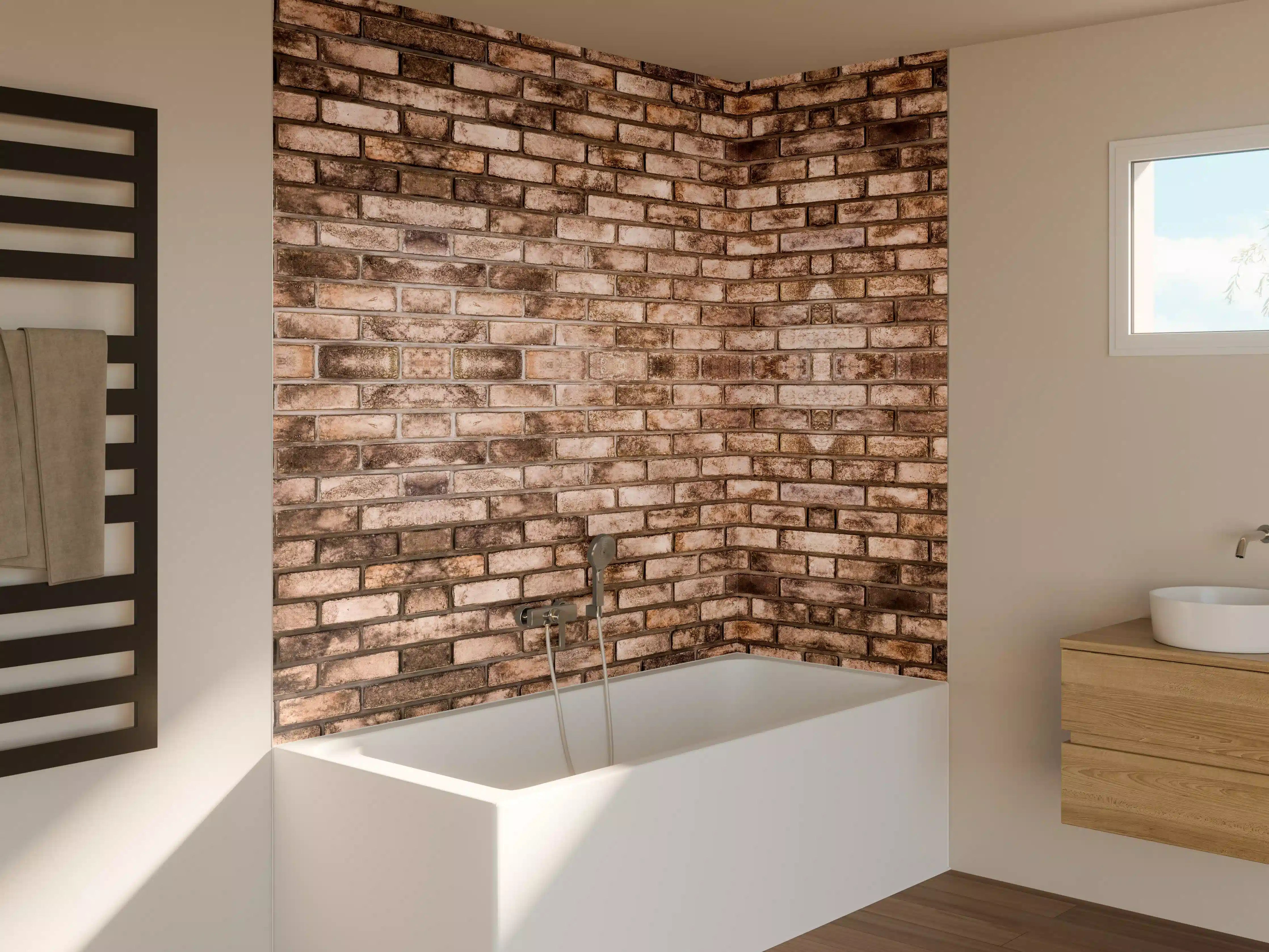 Badewannen-Rückwand - Dunkelbraune Steinmauer