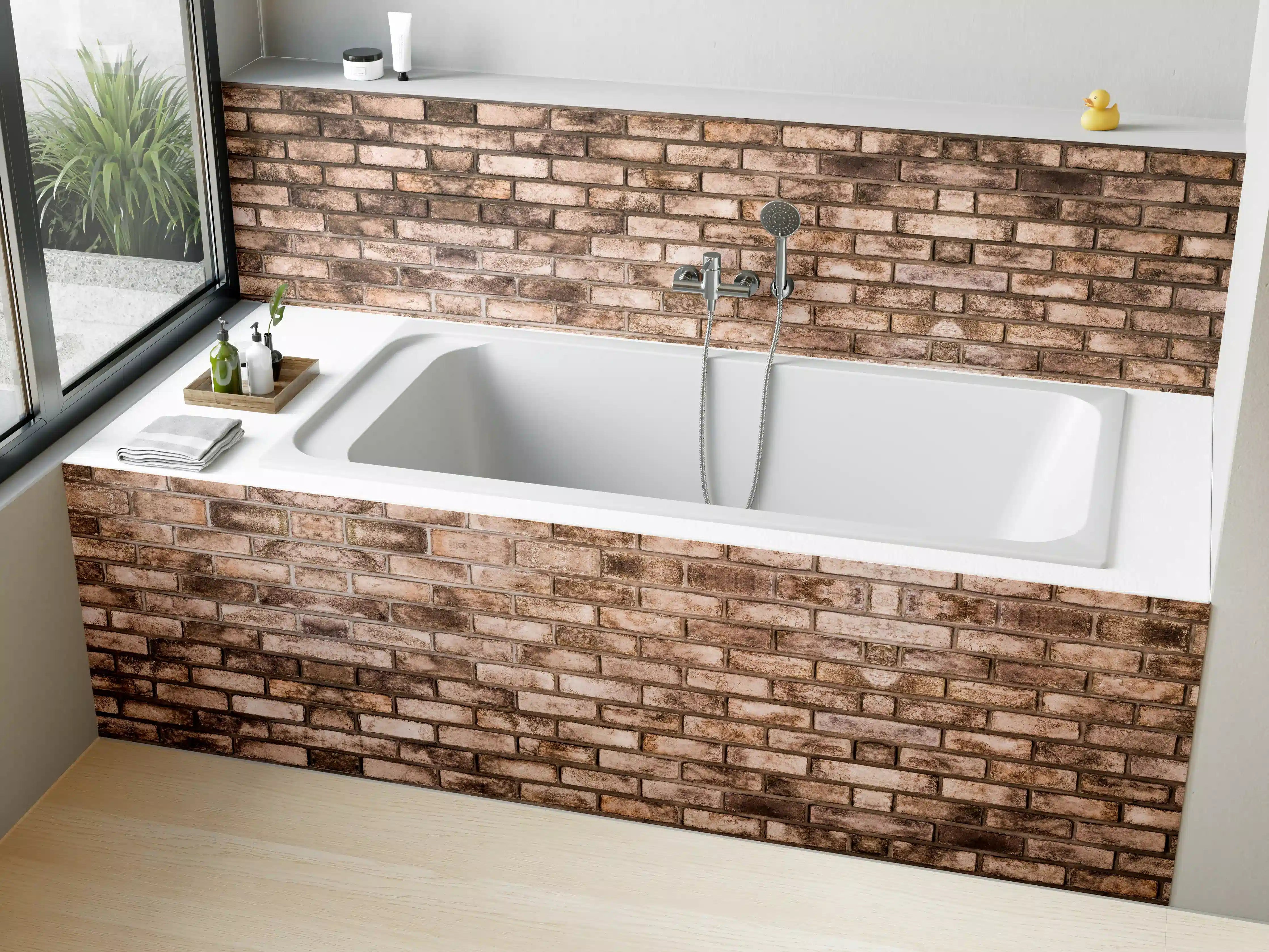 Badewannen-Rückwand - Dunkelbraune Steinmauer