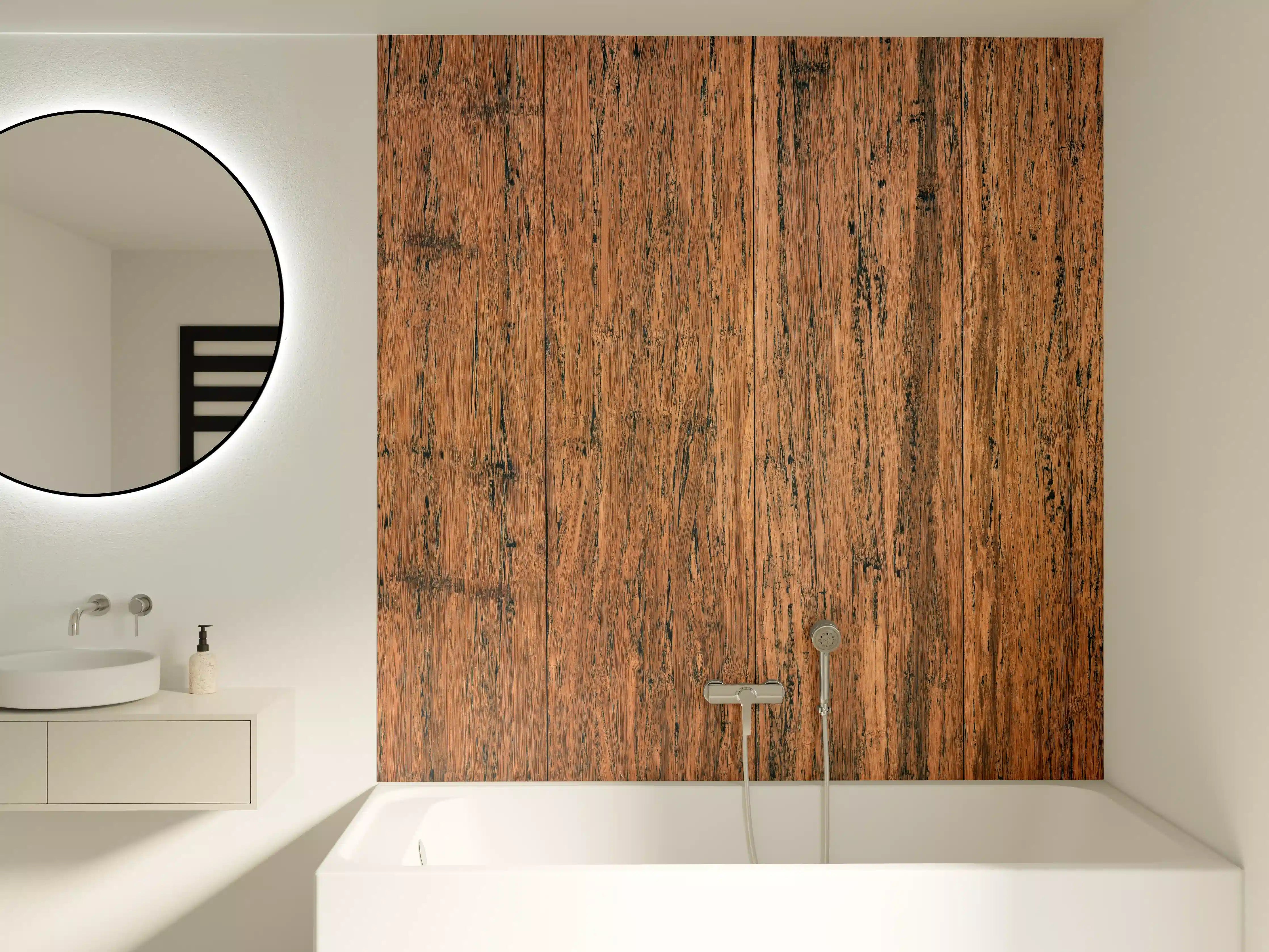 Badewannen-Rückwand - Dunkelbraunes rustikales Holzbrett