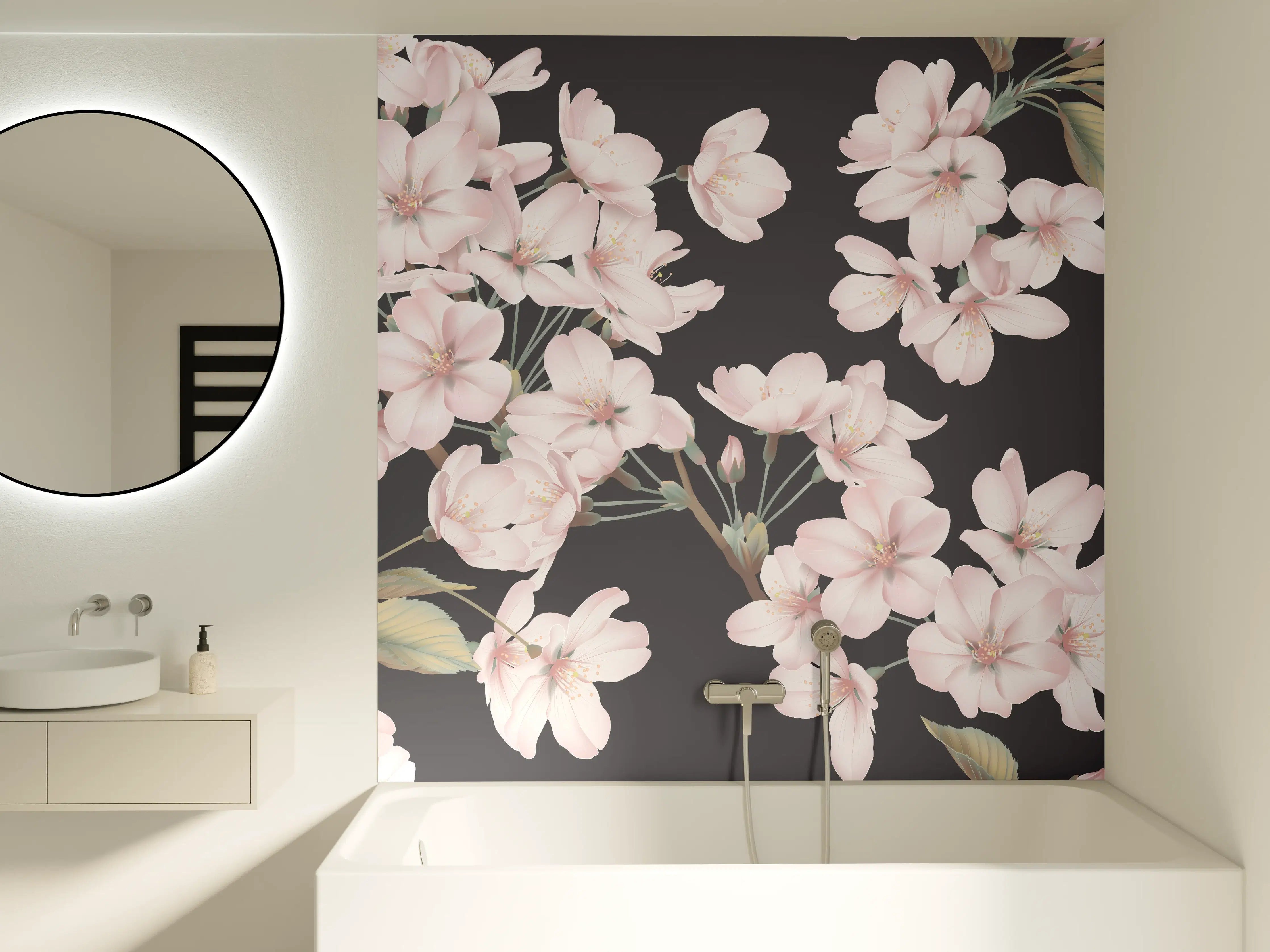 Badewannen-Rückwand - Dunkelgrau-Sakura-Musterdesign
