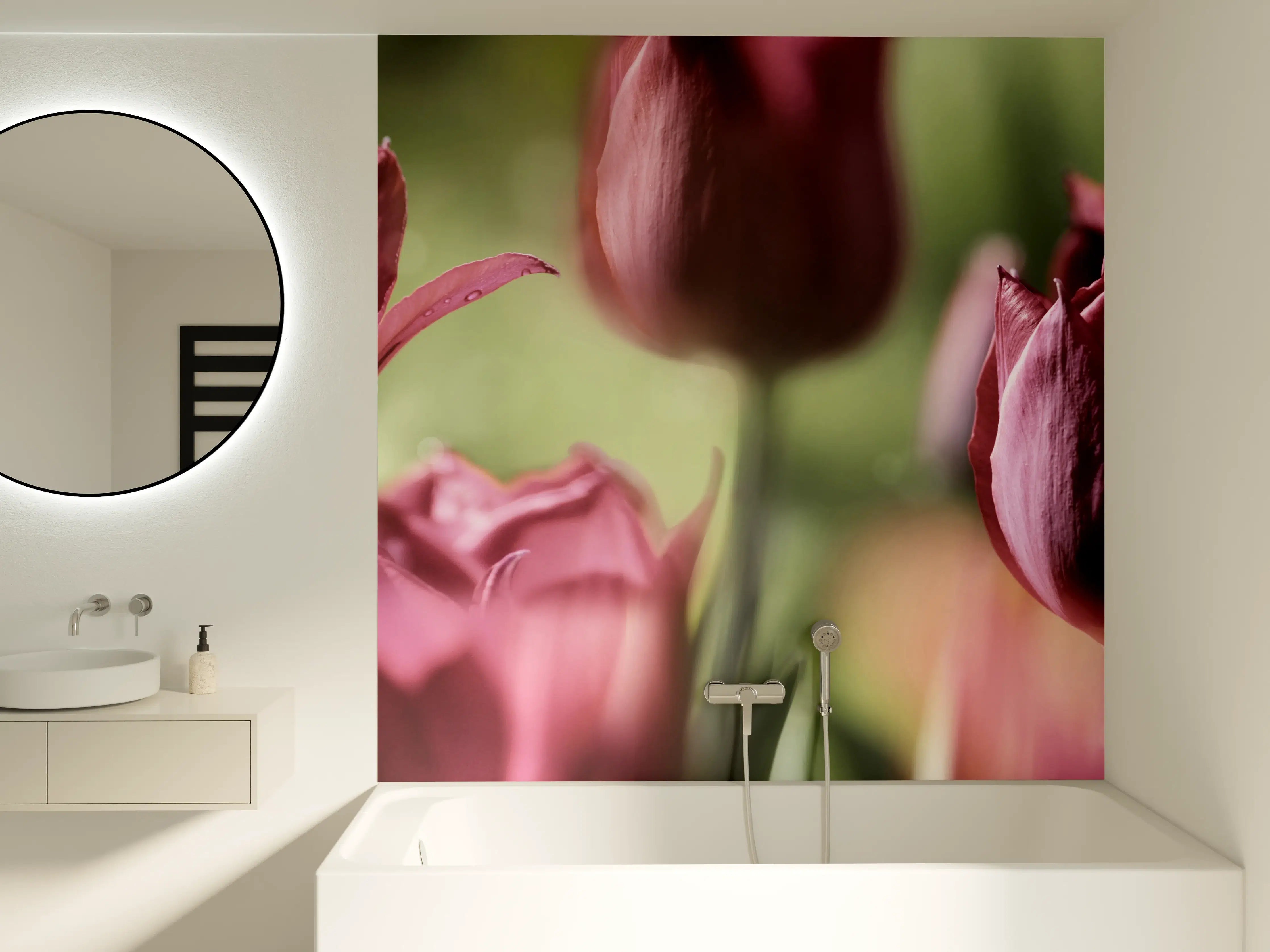 Badewannen-Rückwand - Dunkelrosa Tulpen