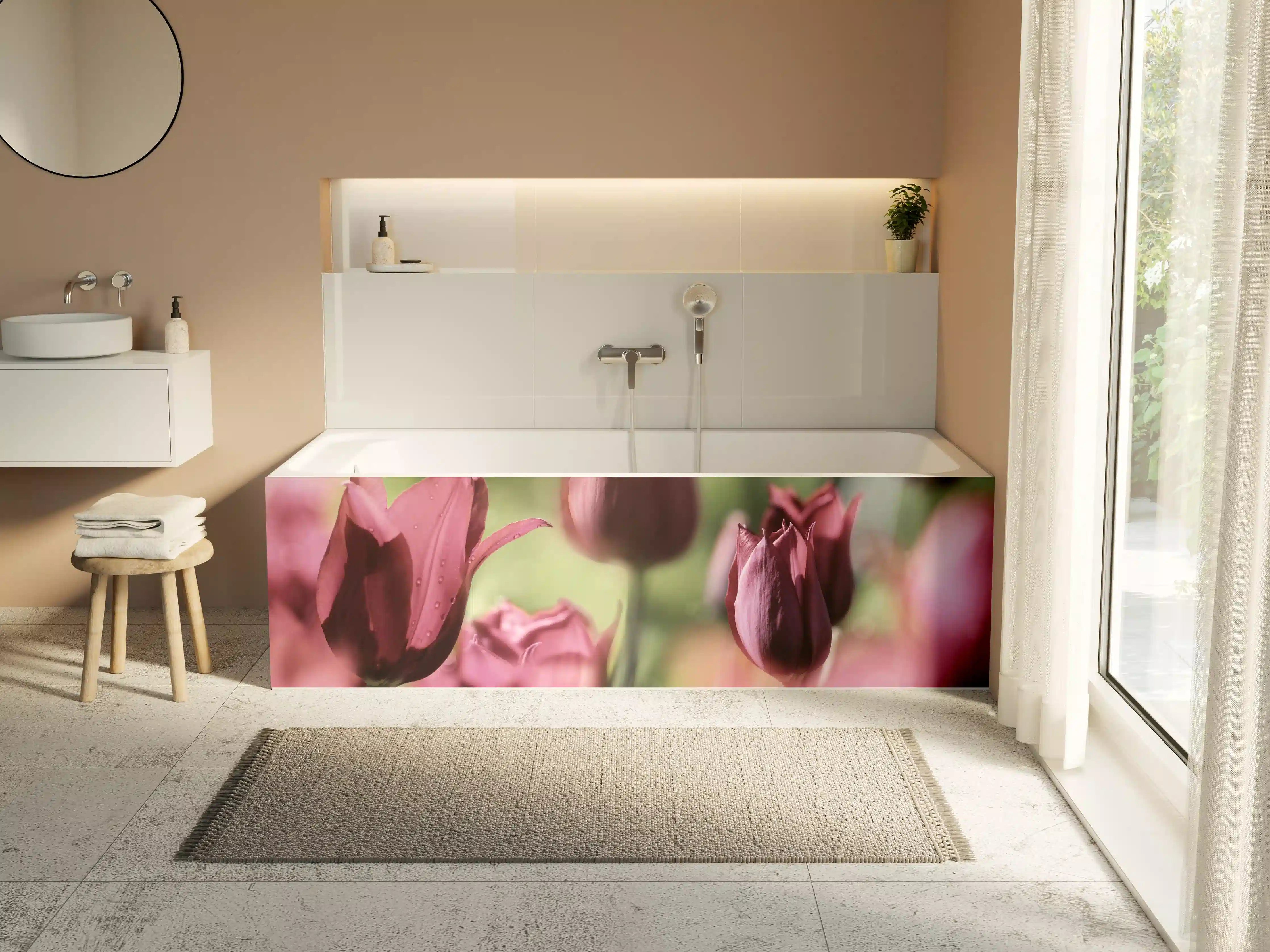Badewannen-Rückwand - Dunkelrosa Tulpen