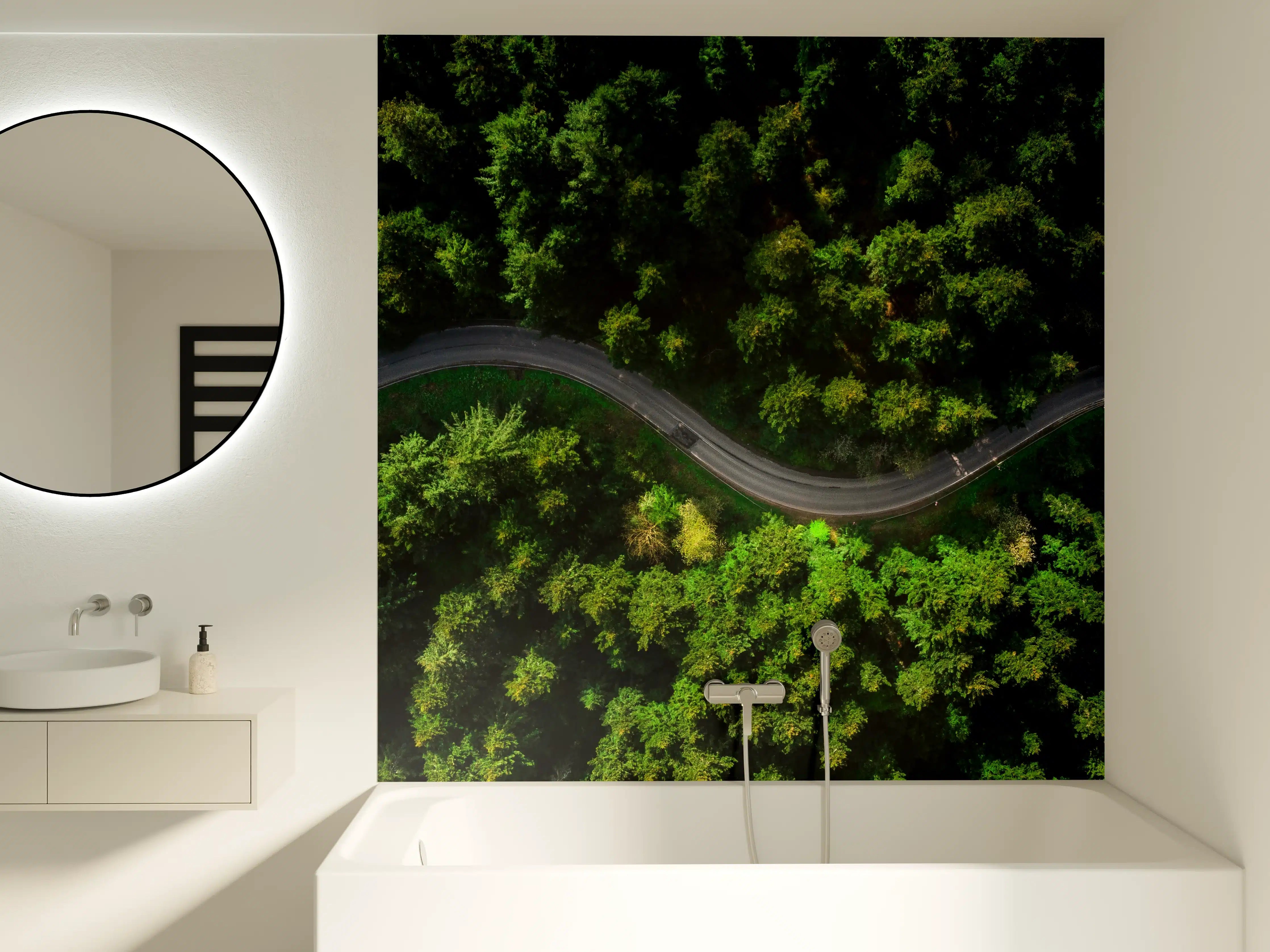 Badewannen-Rückwand - Dunkle Bergstraße durch dichten Wald