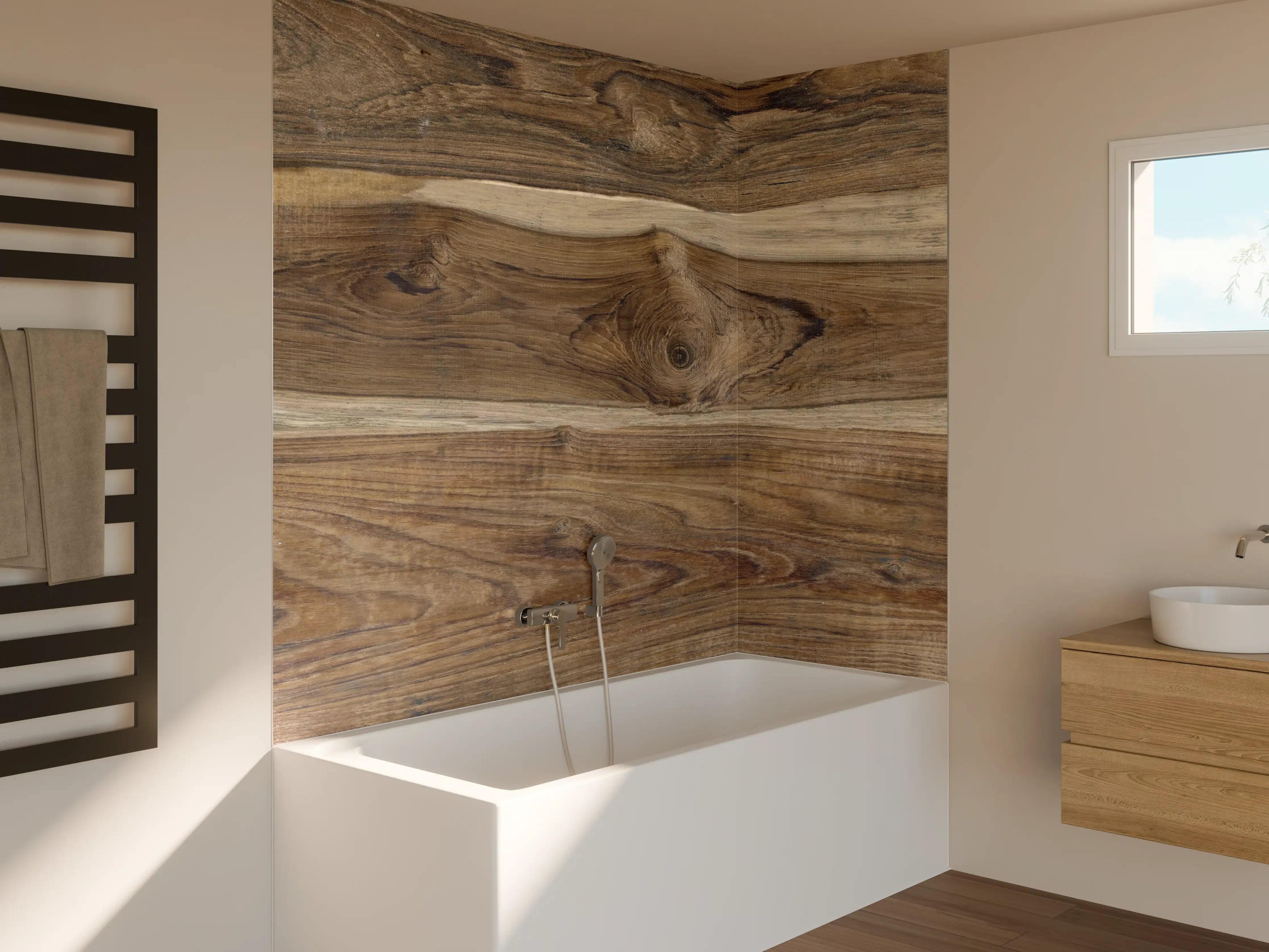 Badewannen-Rückwand - Dunkle Holzoptik