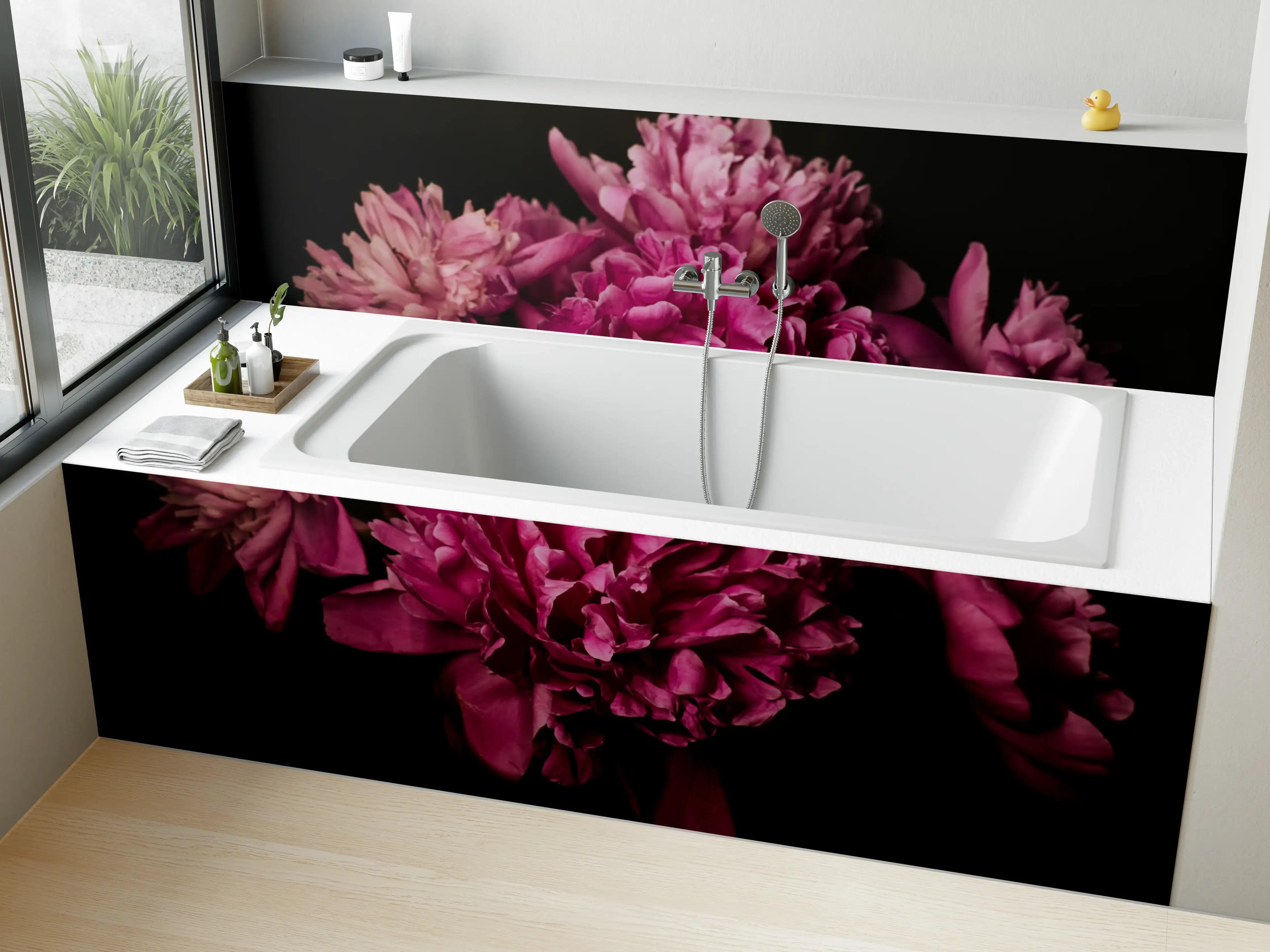 Badewannen-Rückwand - Dunkle Pinkpeonien in Nahaufnahme