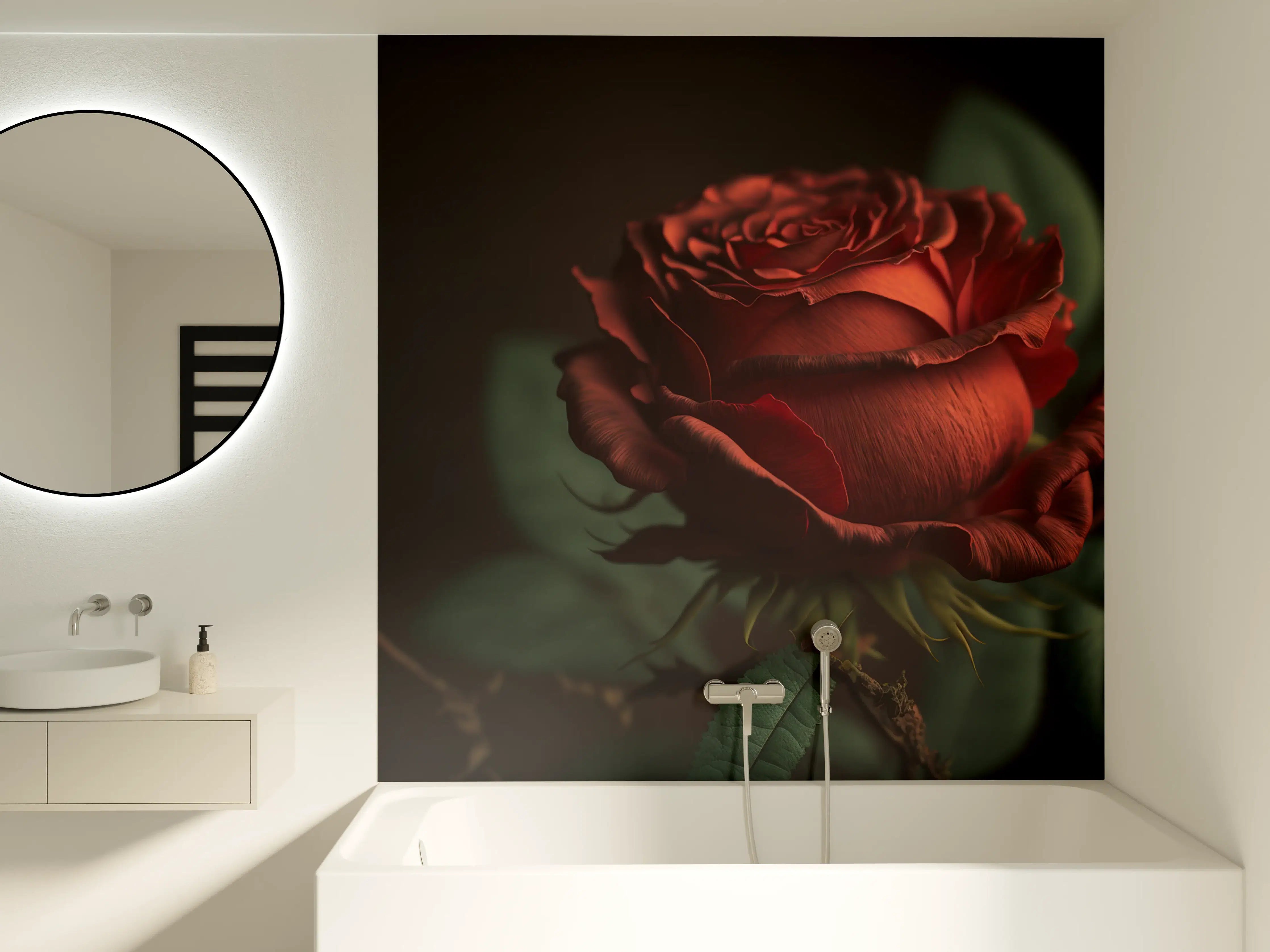 Badewannen-Rückwand - Dunkle Rotblühende Rose