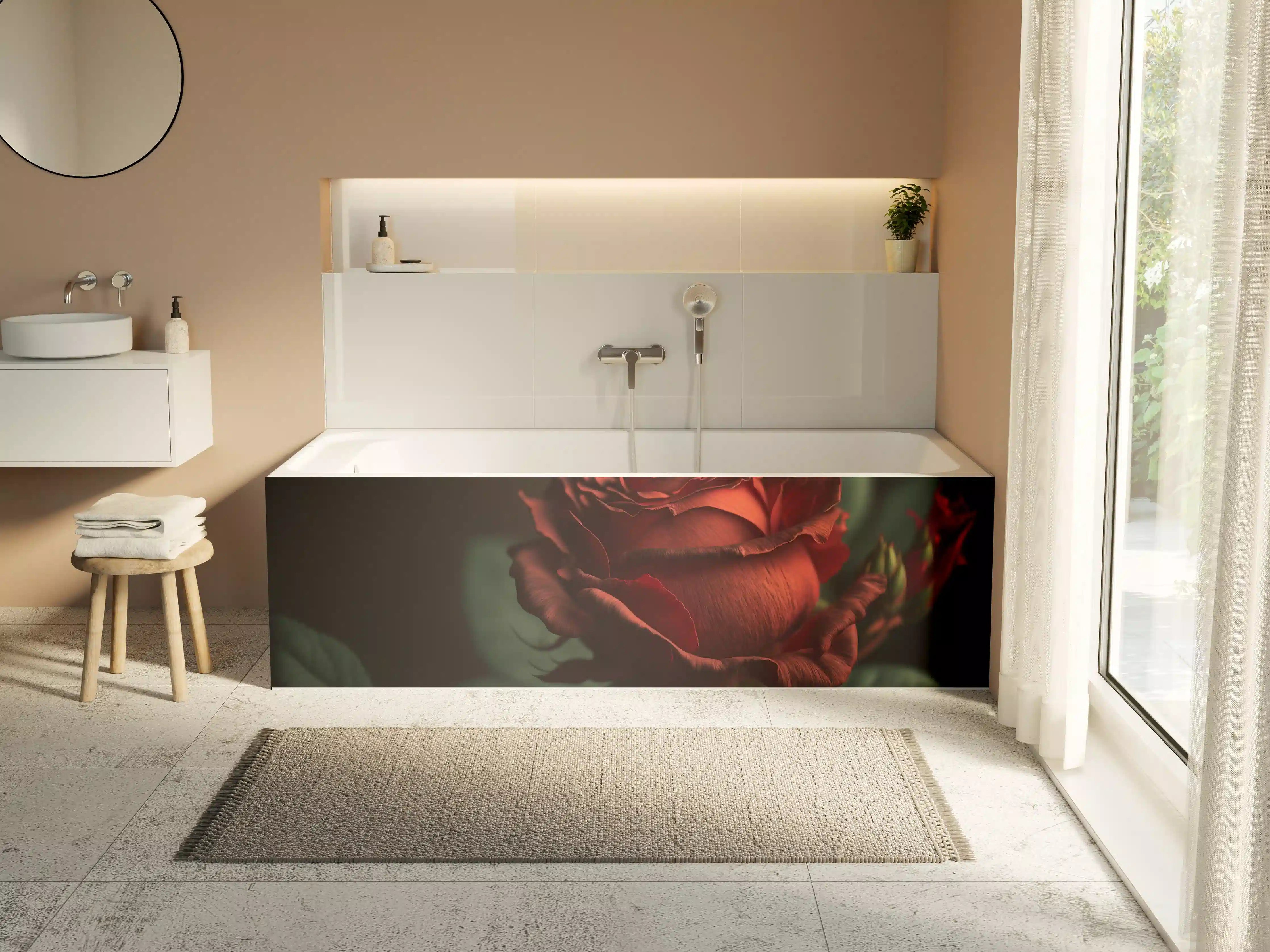 Badewannen-Rückwand - Dunkle Rotblühende Rose