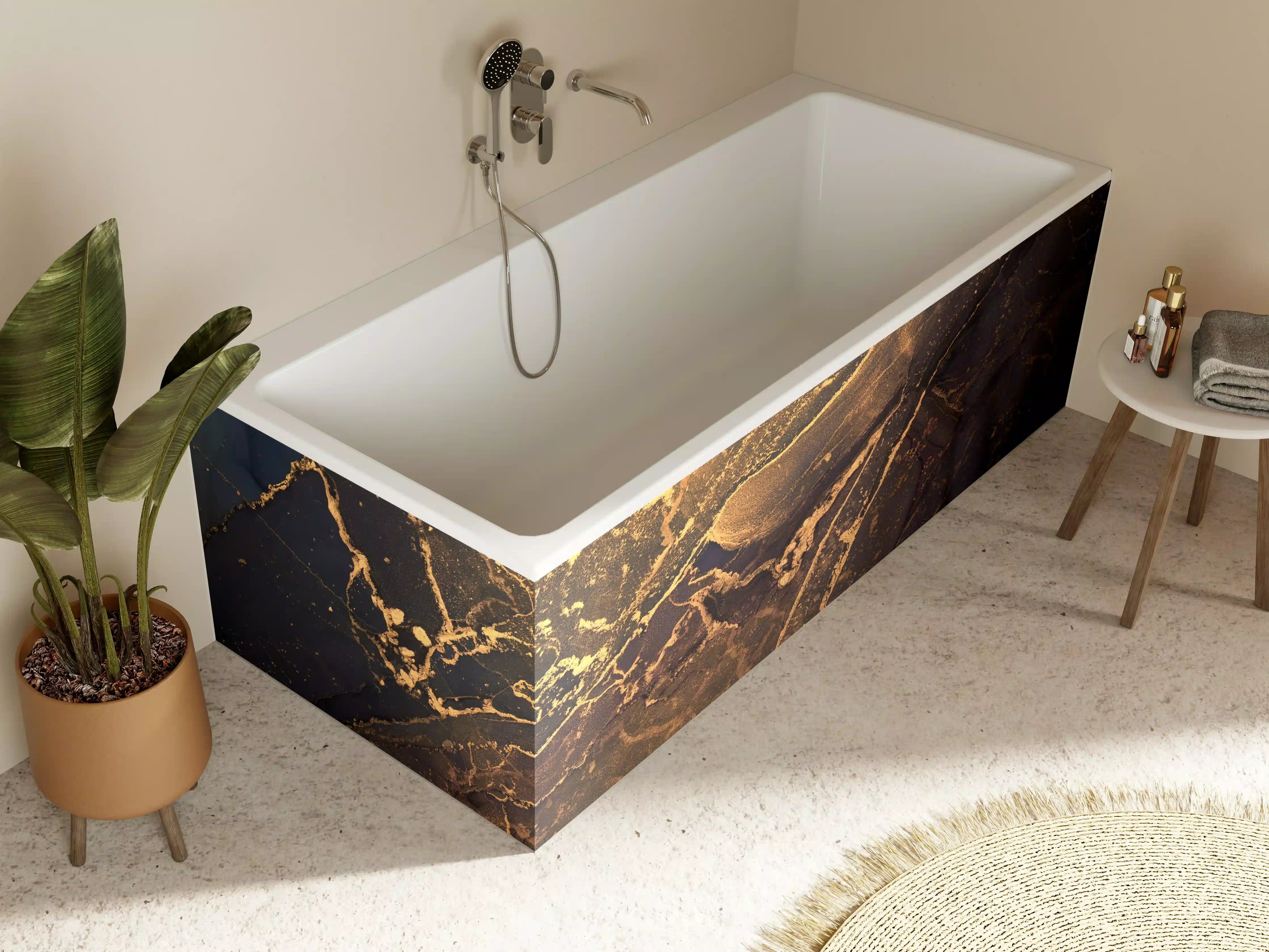 Badewannen-Rückwand - Dunkle Tinte mit Goldelementen