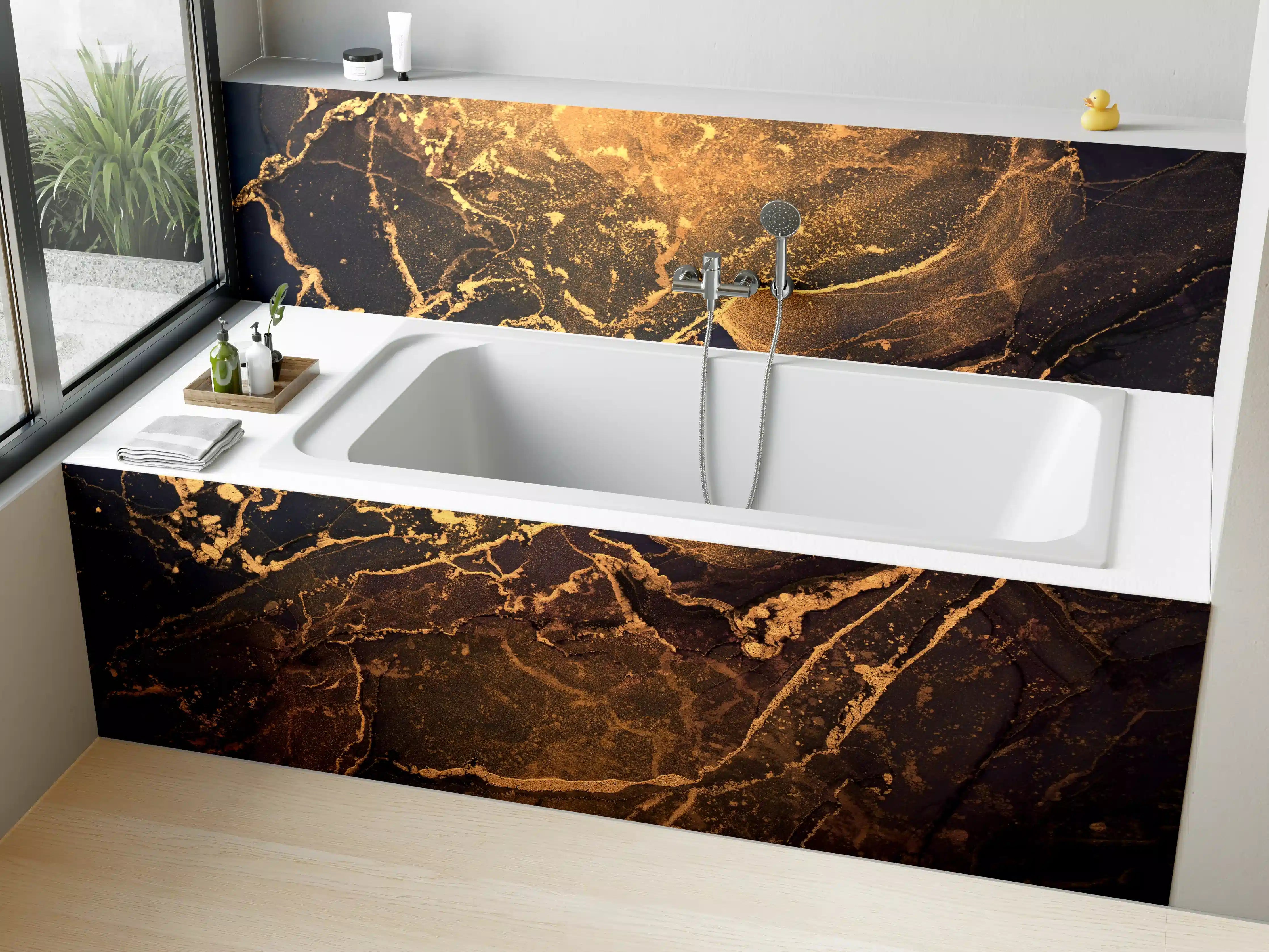 Badewannen-Rückwand - Dunkle Tinte mit Goldelementen