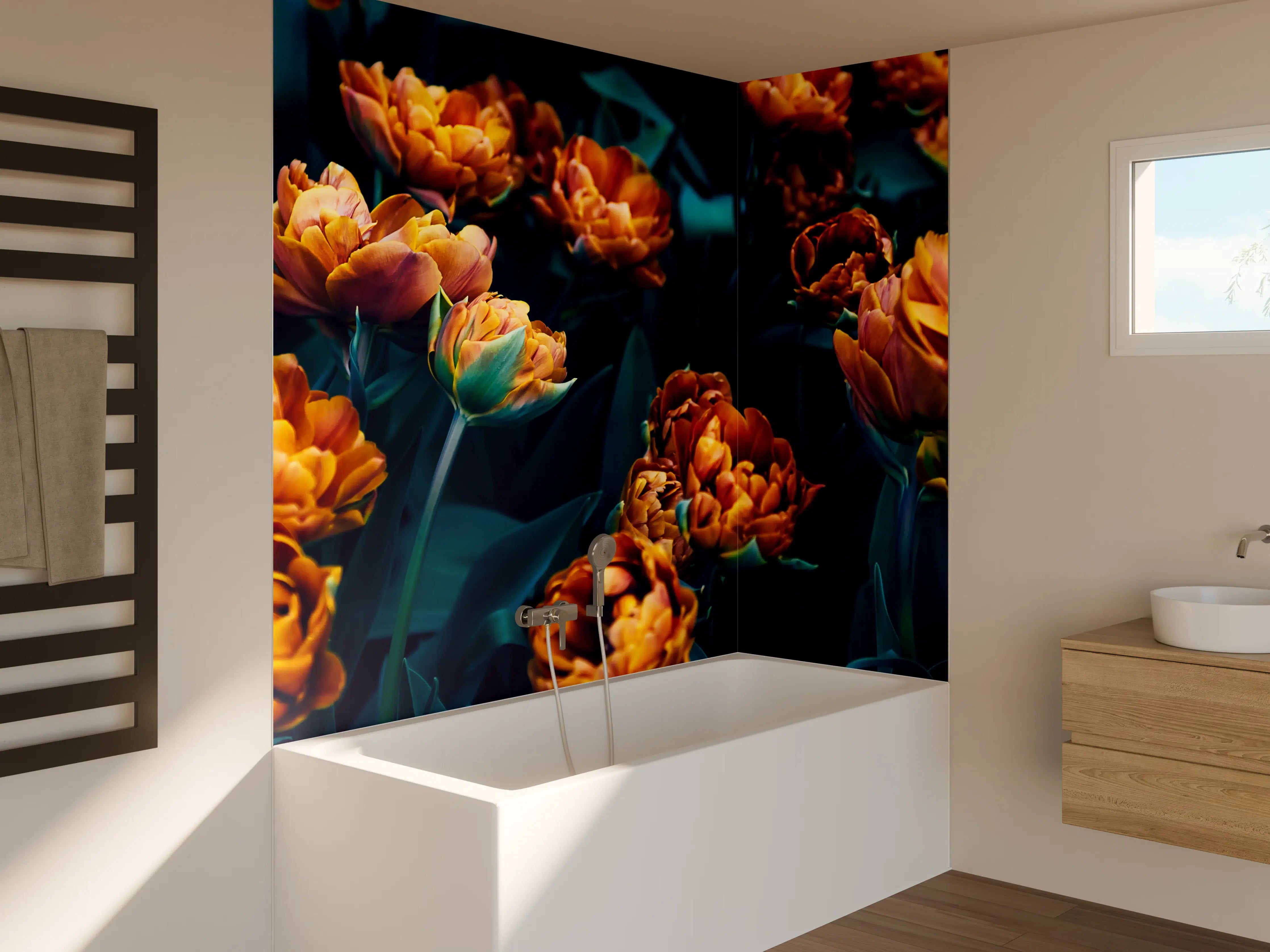 Badewannen-Rückwand - Dunkle Tulpen im Schatten