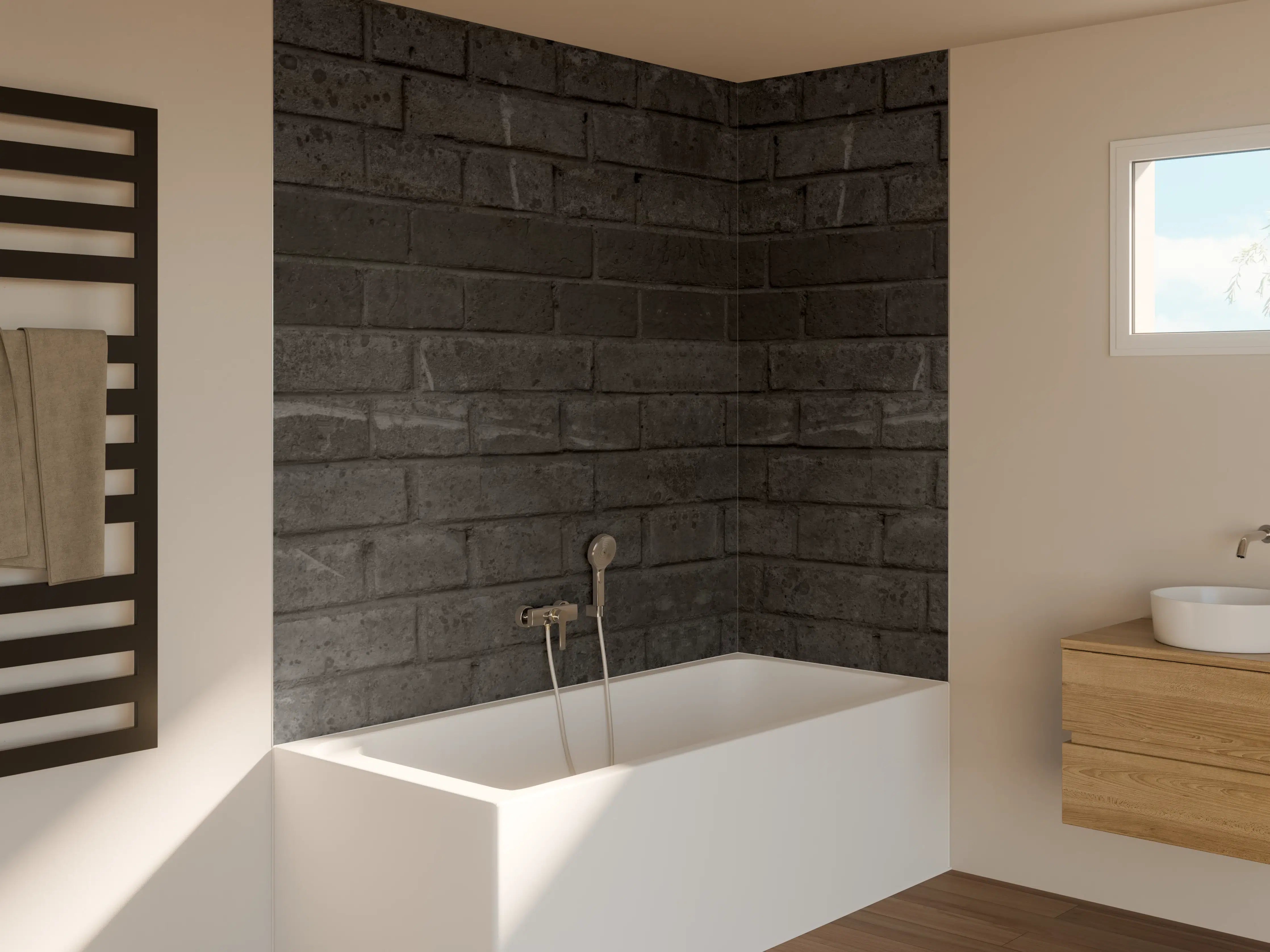 Badewannen-Rückwand - Dunkle abgenutzte Ziegelmauer